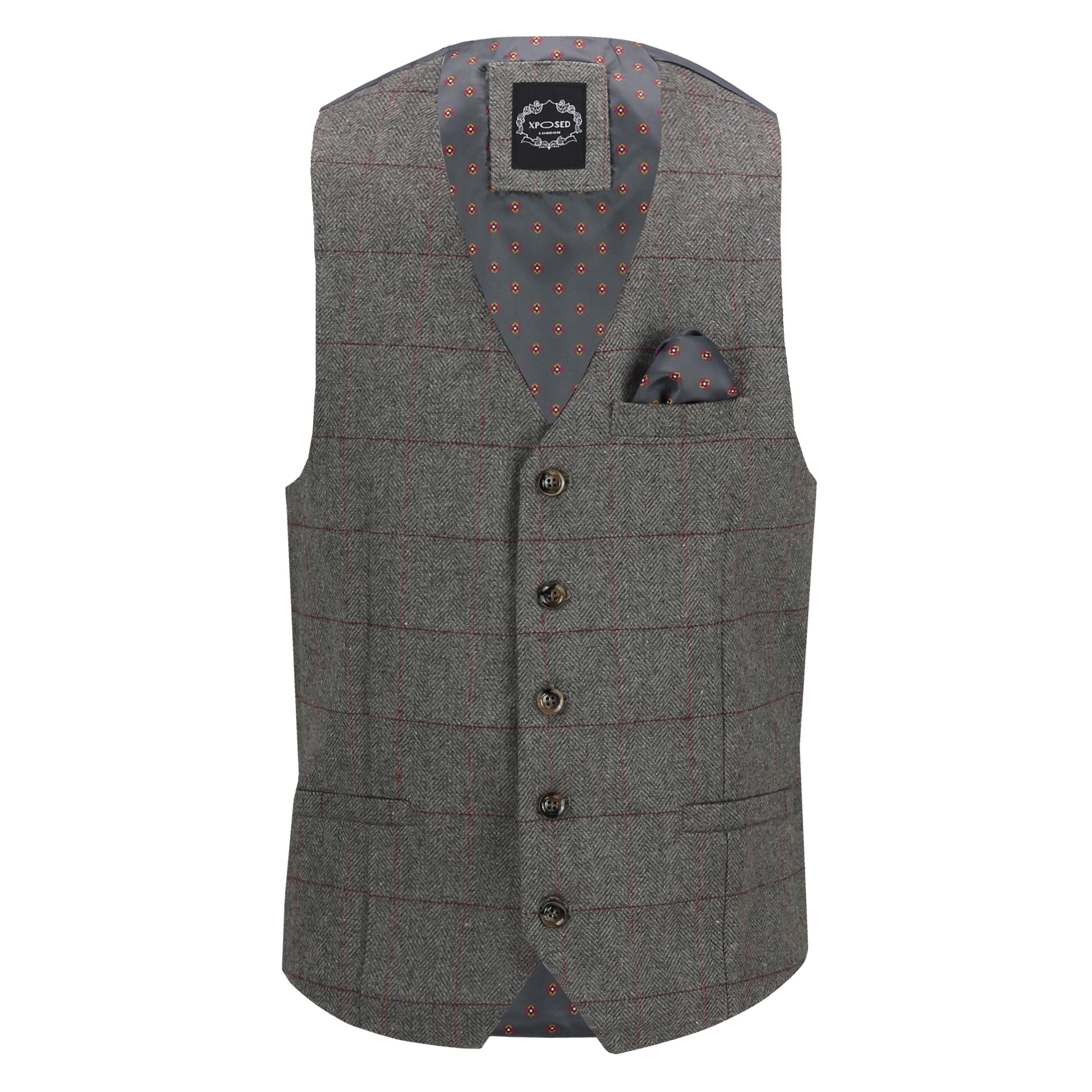 Herringbone Tweed Check Grey Waistcoat