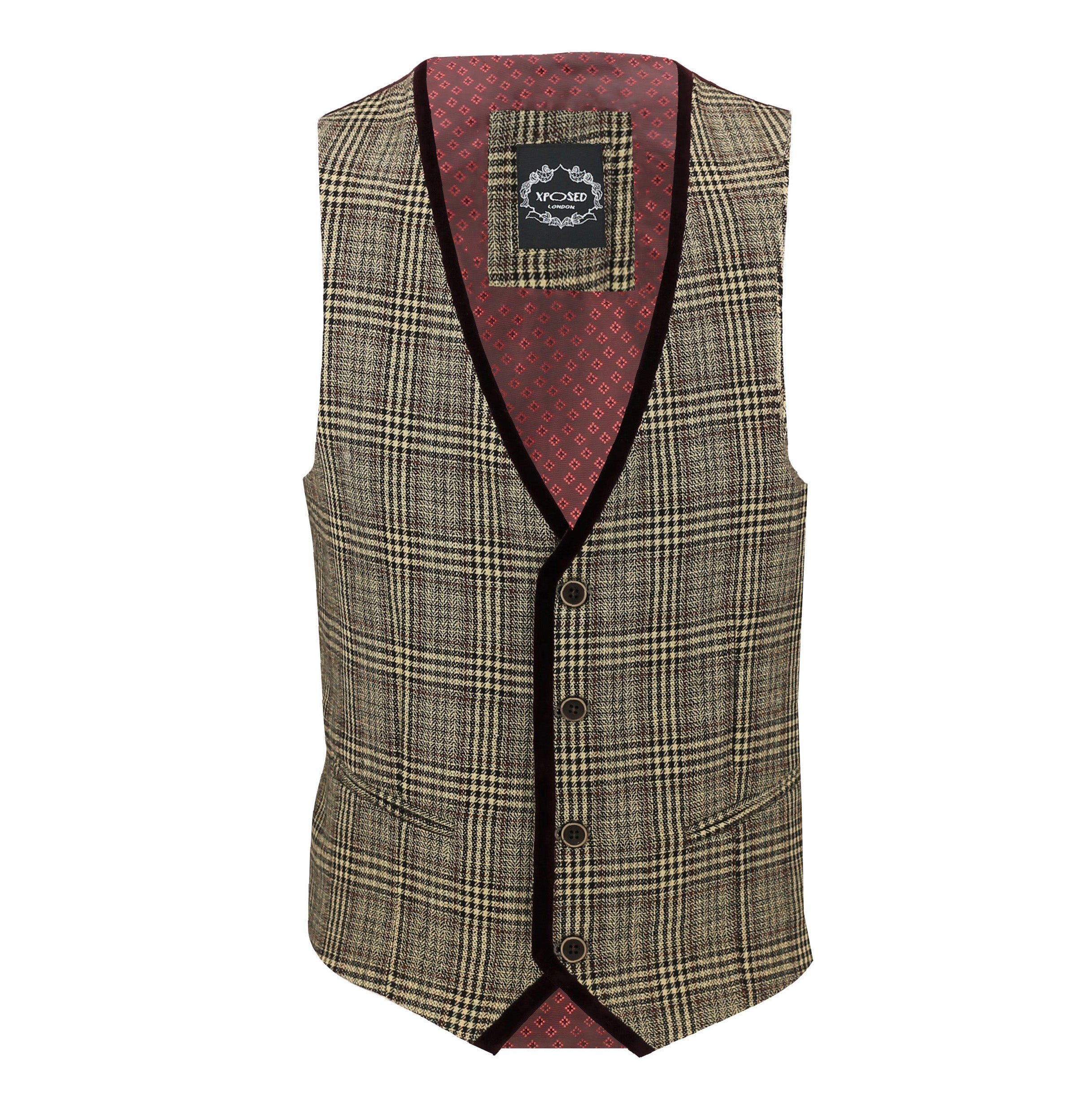 Herringbone Tweed Check Waistcoat In Brown