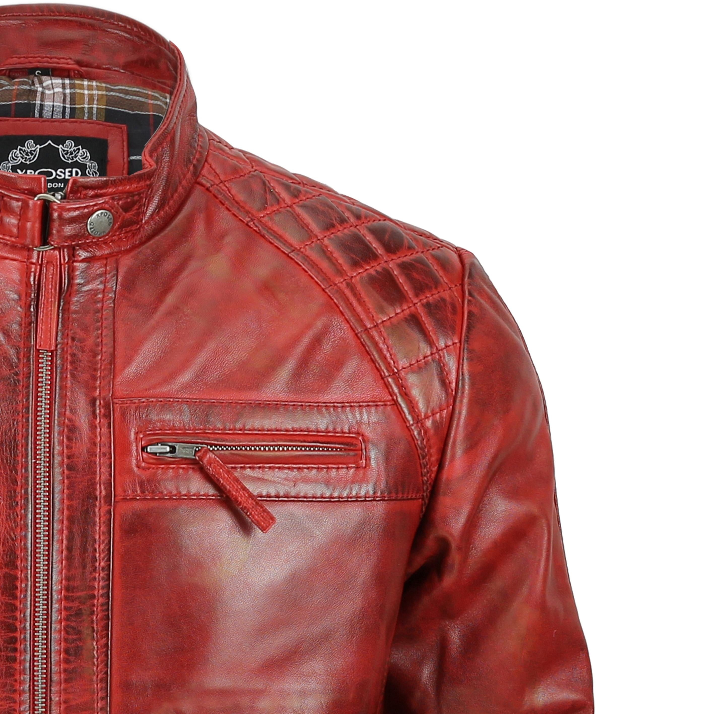 GESTEPPTE ROTE BIKER-LEDERJACKE