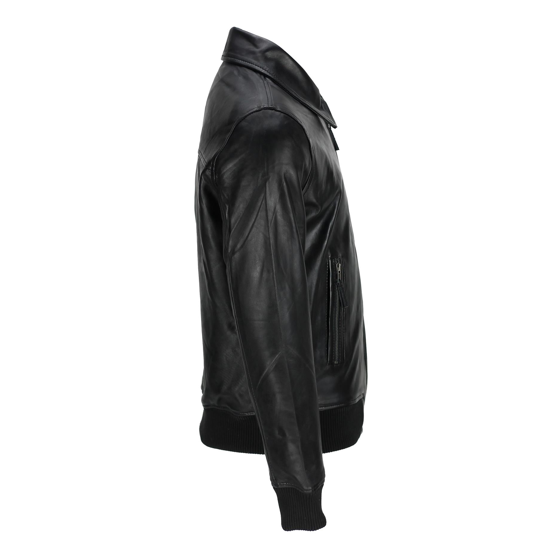 Mens Black Soft Real Leather Vintage Classic Bomber Style Biker Jacket All Sizes