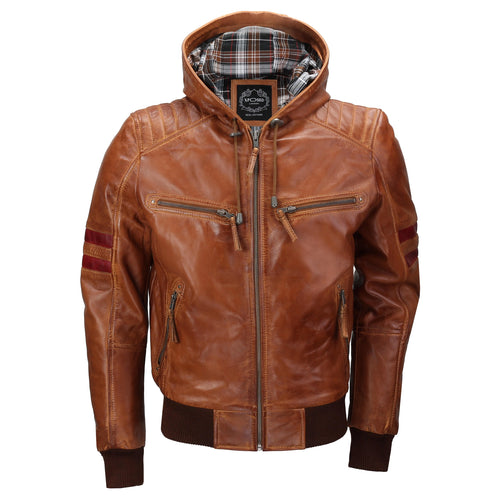 BOMBER BIKER VESTE EN CUIR TIMBER COUPE SLIM AVEC CAPUCHE