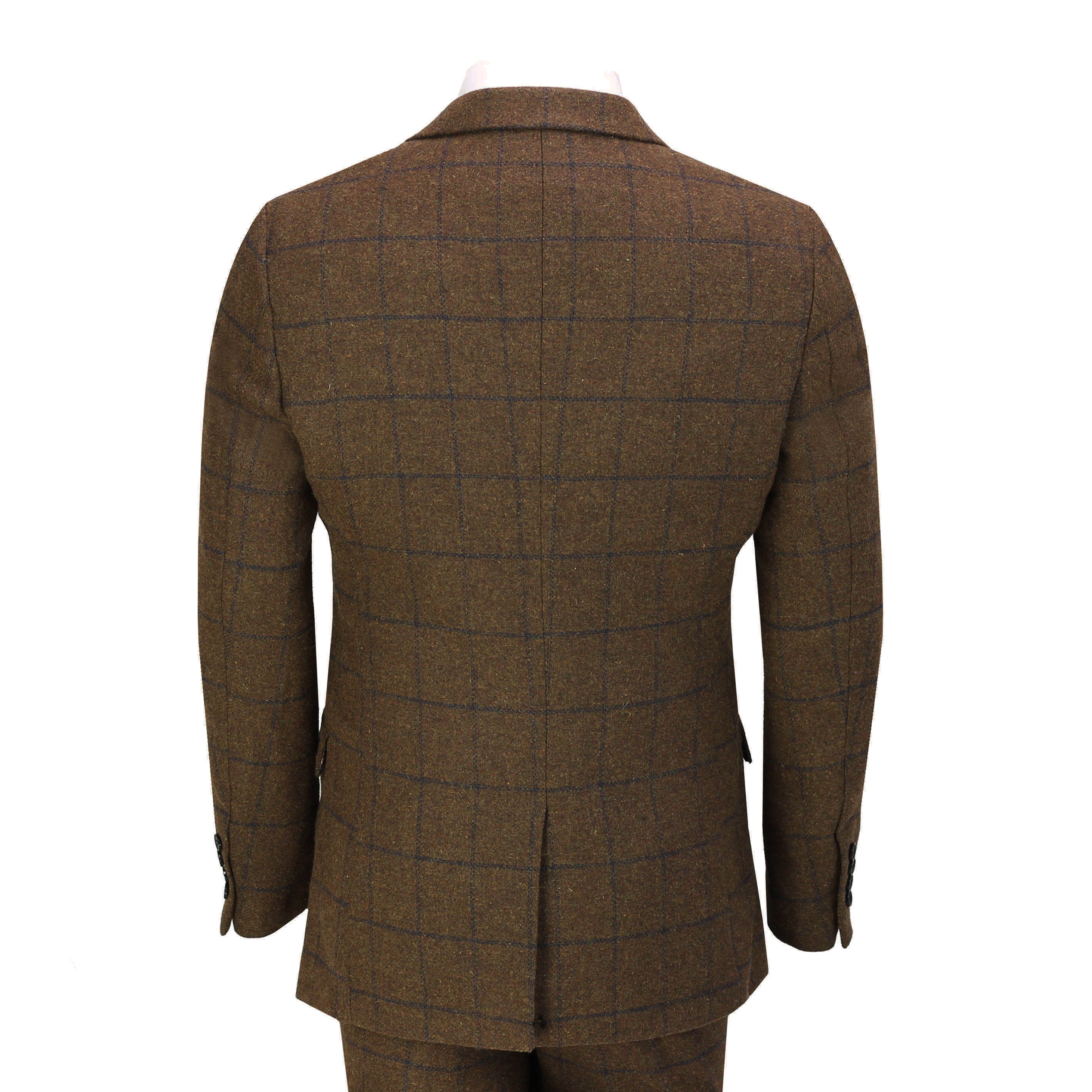 Mens Classic Tweed 3 Piece Suit Tan Brown Herringbone Check Retro Peaky Blinders