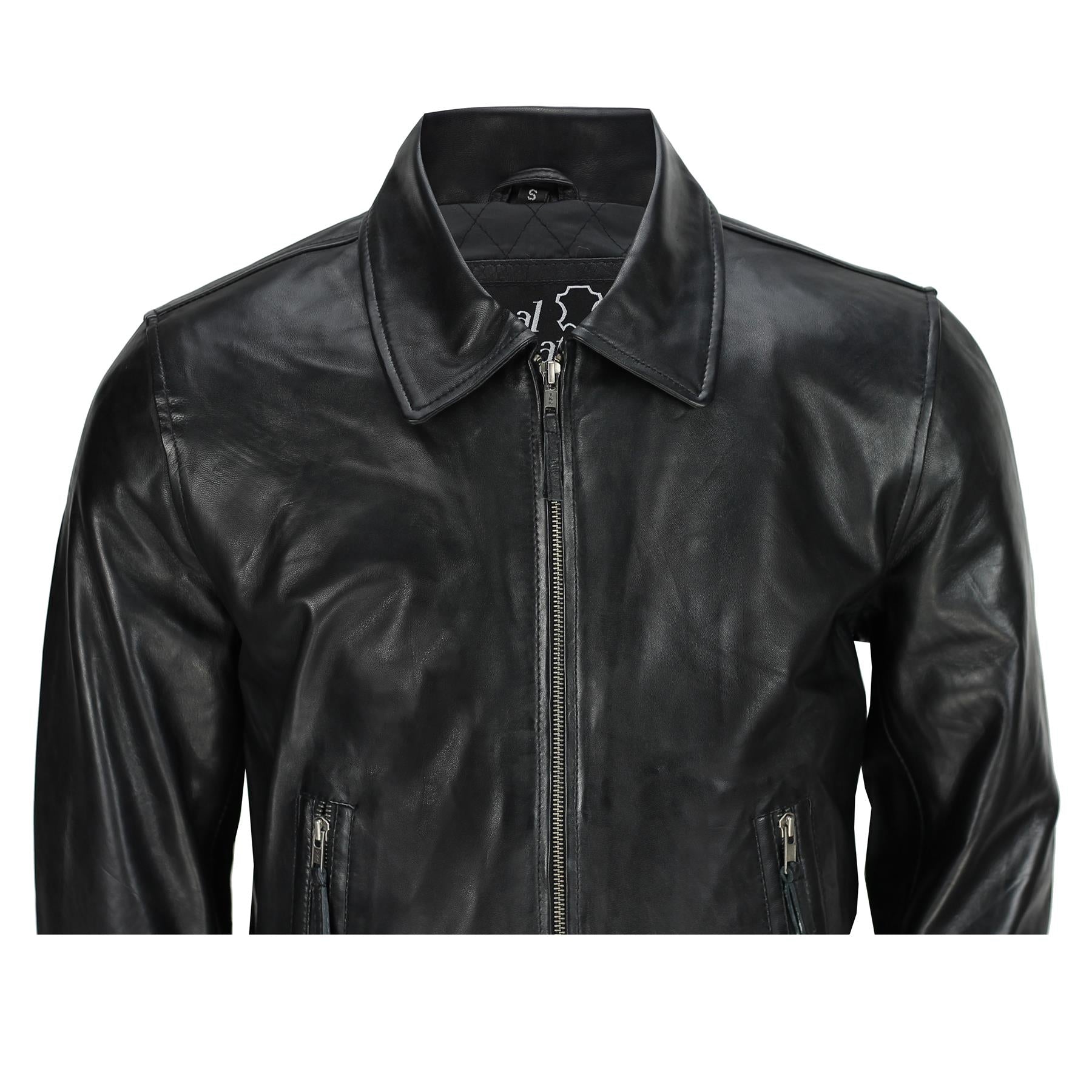 Mens Black Soft Real Leather Vintage Classic Bomber Style Biker Jacket All Sizes