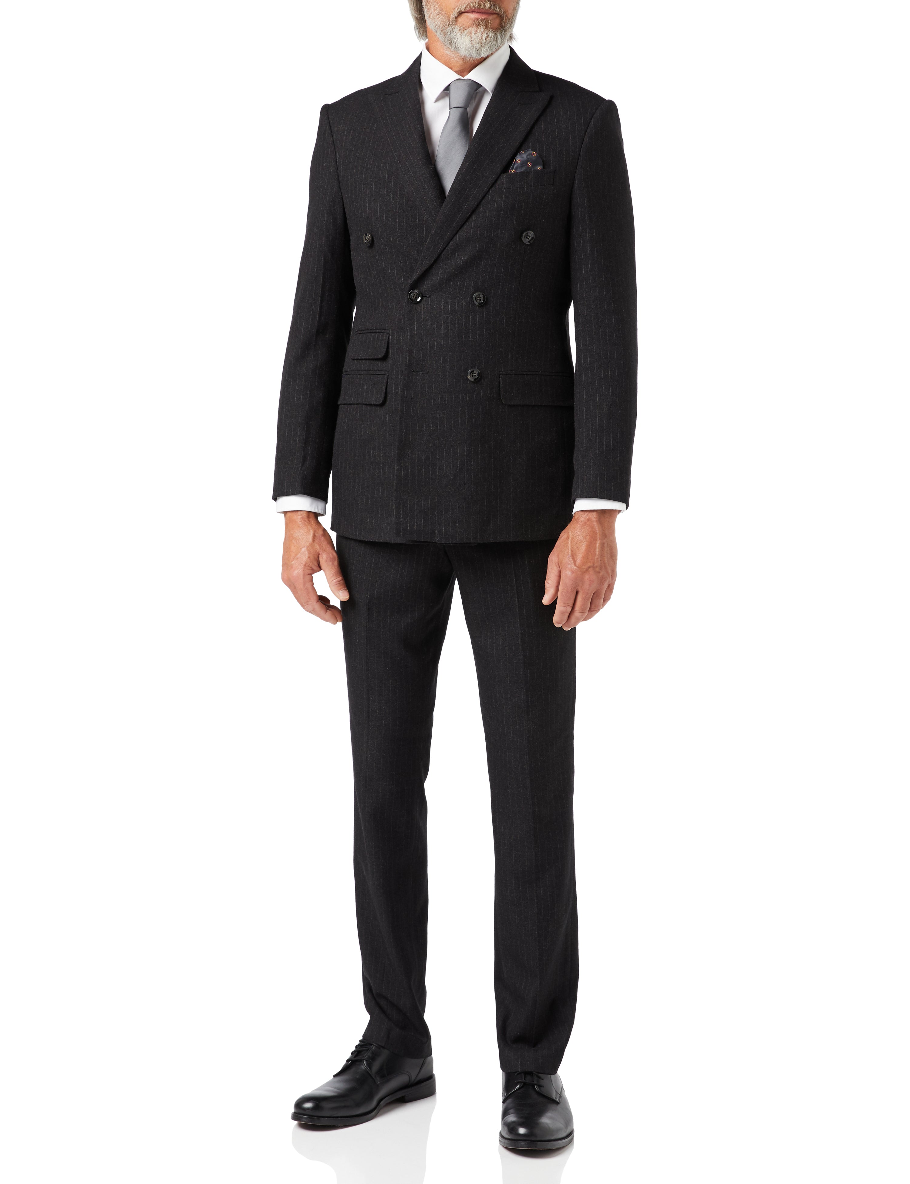 Dark Grey Double Breasted Pinstripe Suit