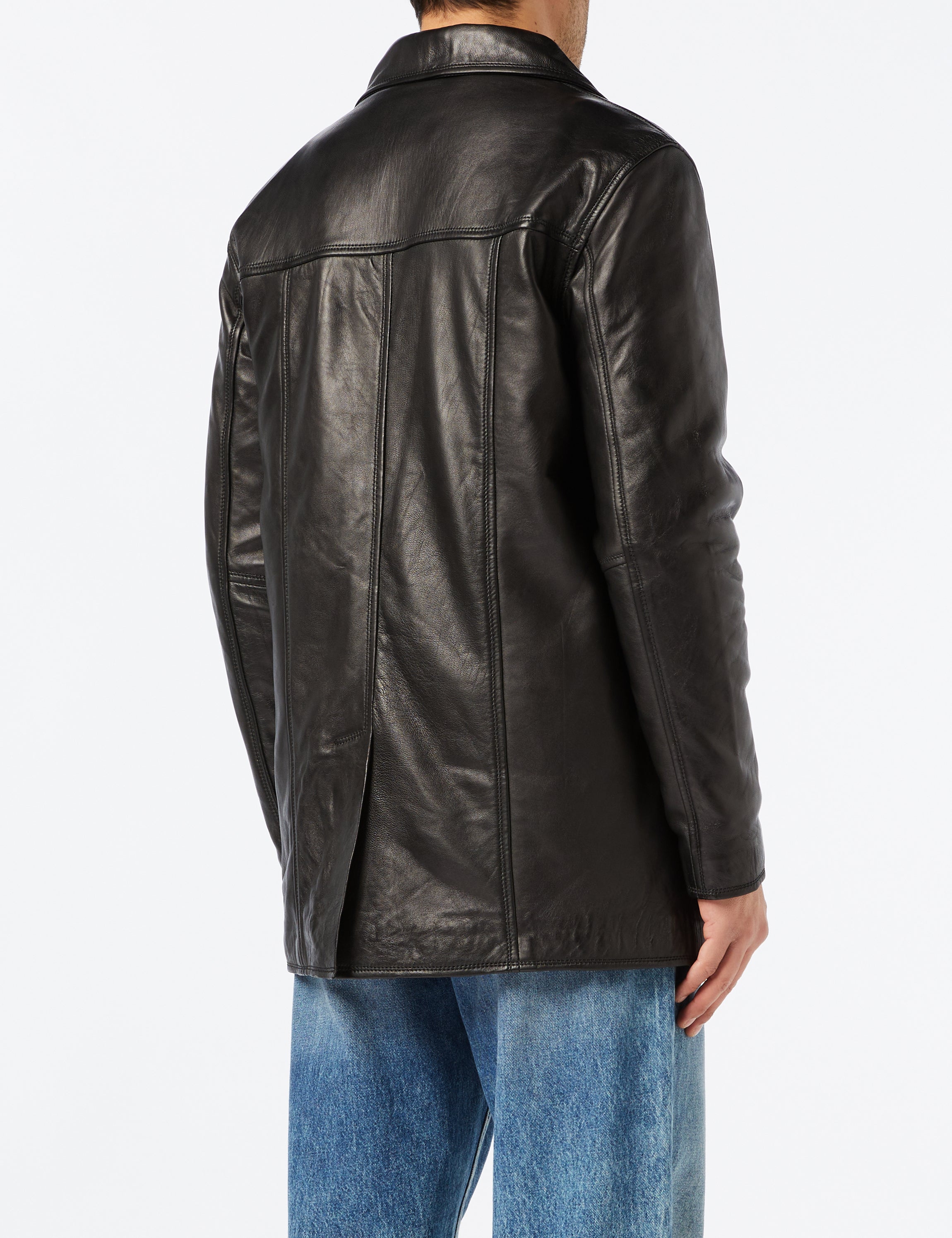 Mens Real Leather Blazer Style Vintage Smart Casual Black Reefer Jacket