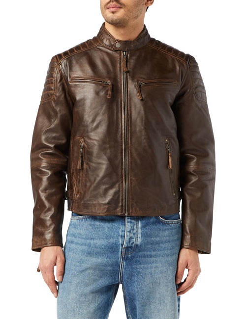 Veste de motard marron antique délavé