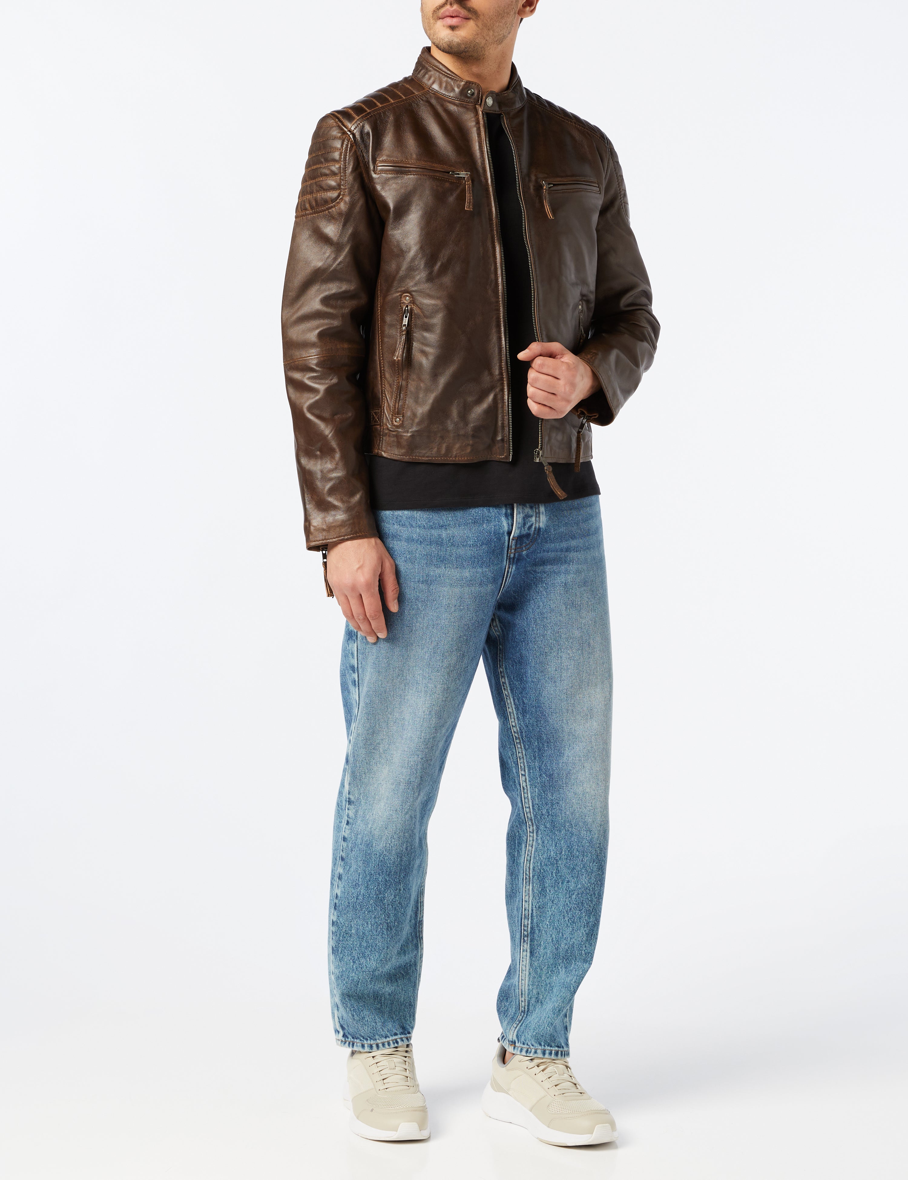 Antique Washed Brown Biker Jacket