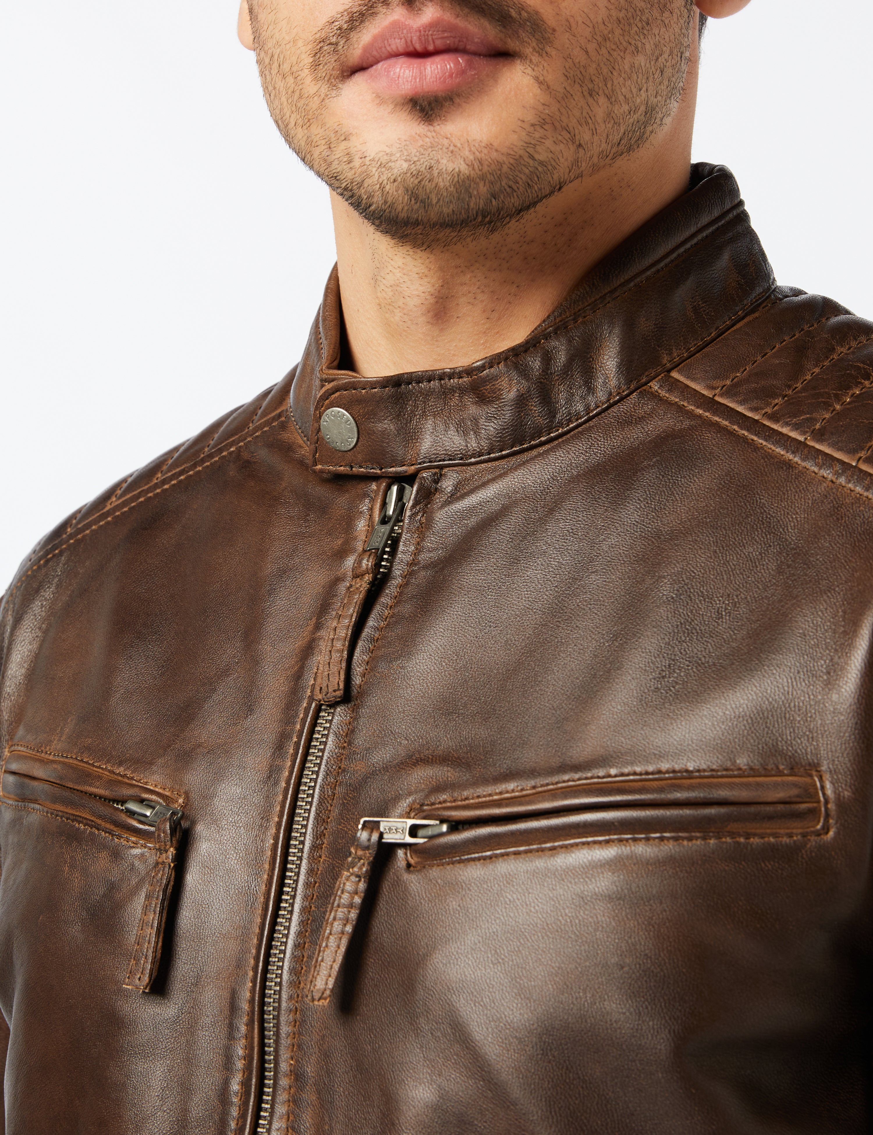 Antique Washed Brown Biker Jacket