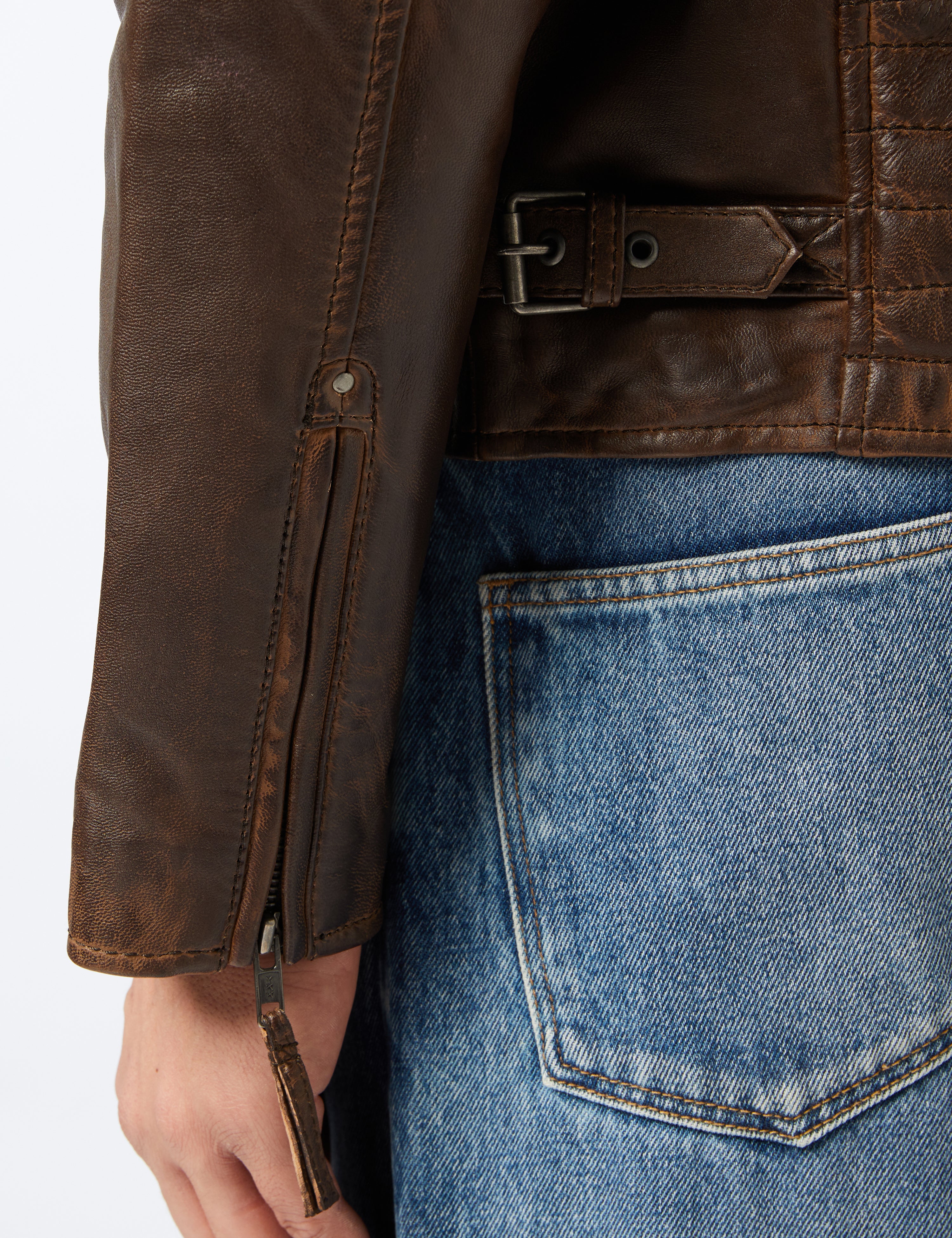 Veste de motard marron antique délavé