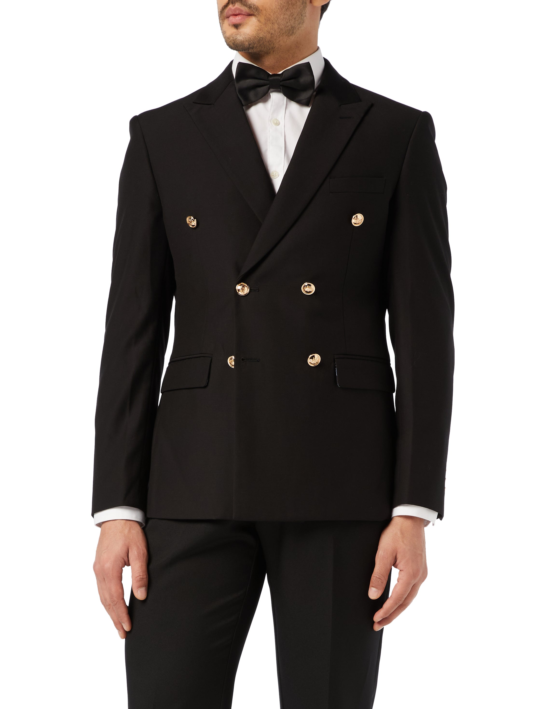 Classic Black Double Breasted Gold Button Jacket