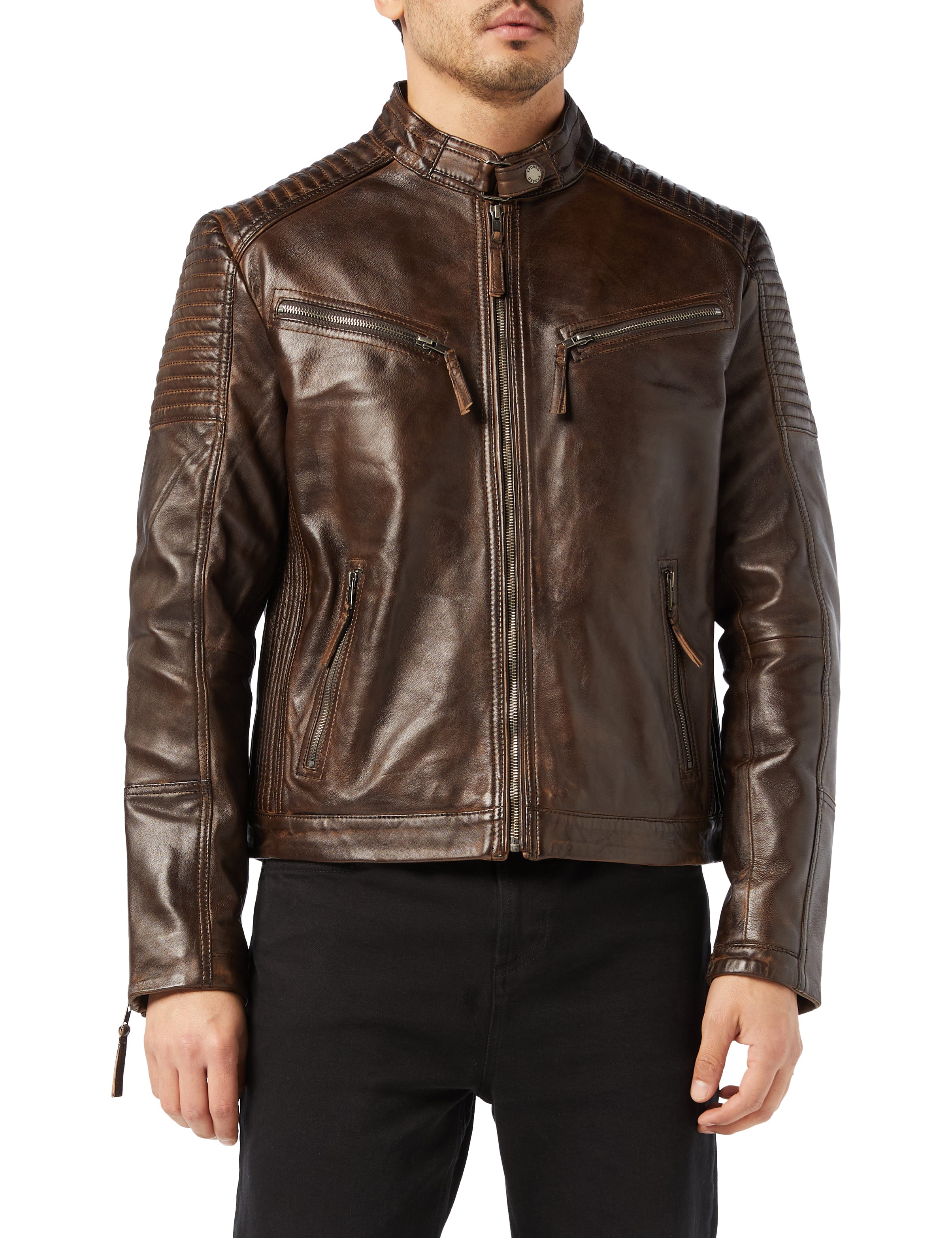 BROWN BIKER LEATHER JACKET