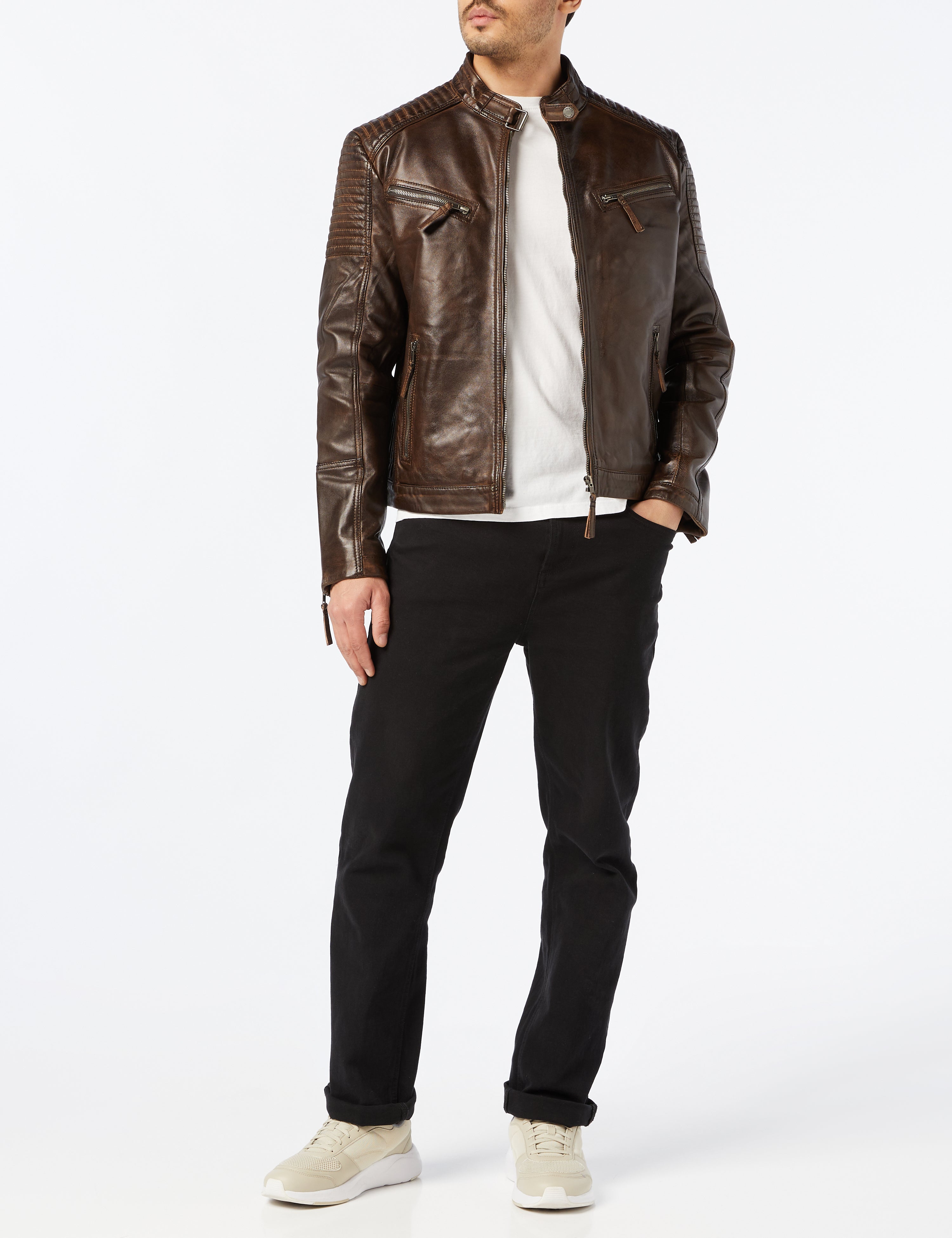 BROWN BIKER LEATHER JACKET