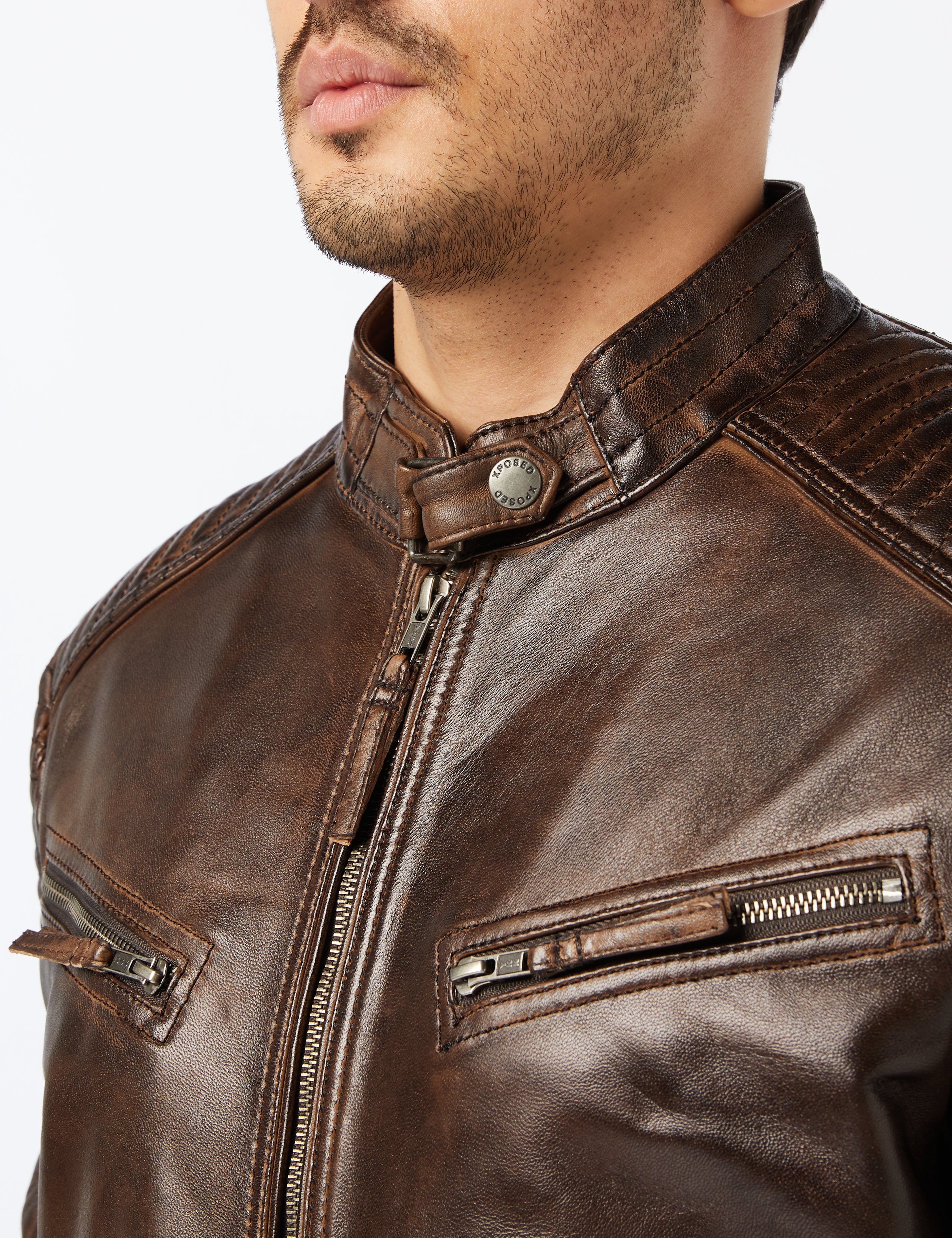 BROWN BIKER LEATHER JACKET