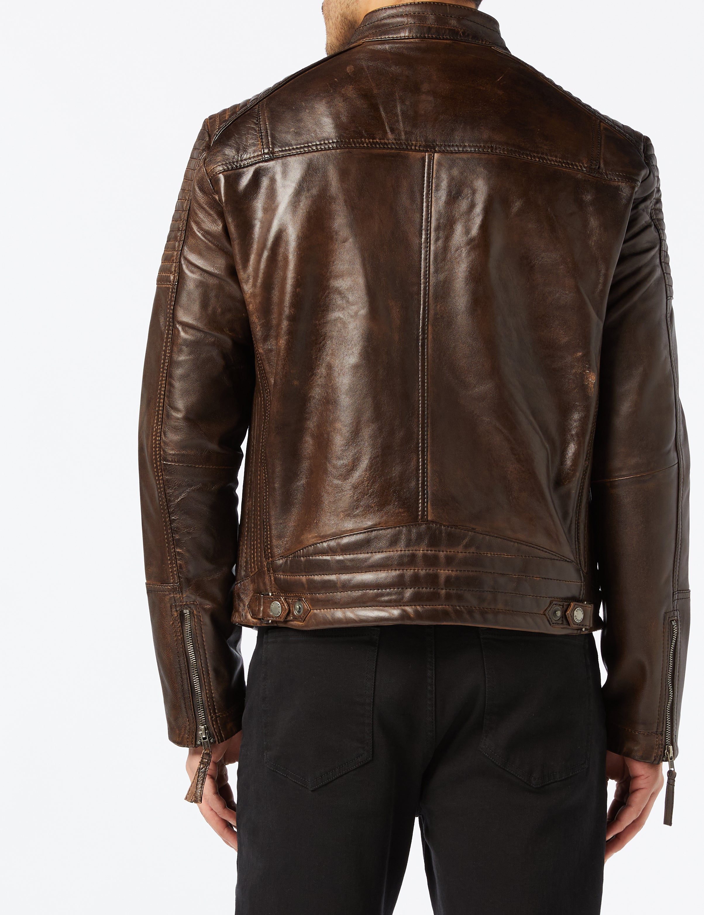BRAUNE BIKER-LEDERJACKE
