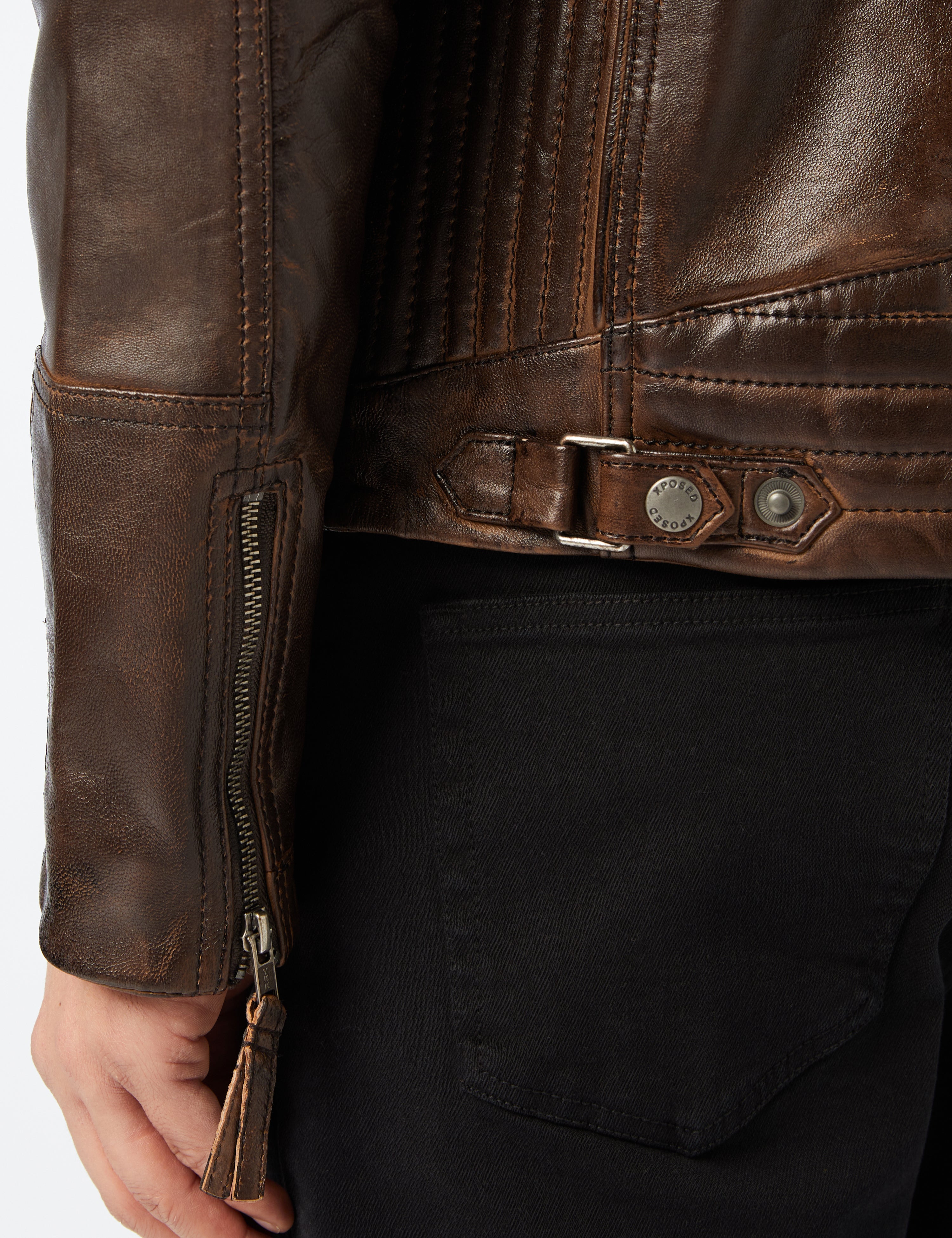BRAUNE BIKER-LEDERJACKE