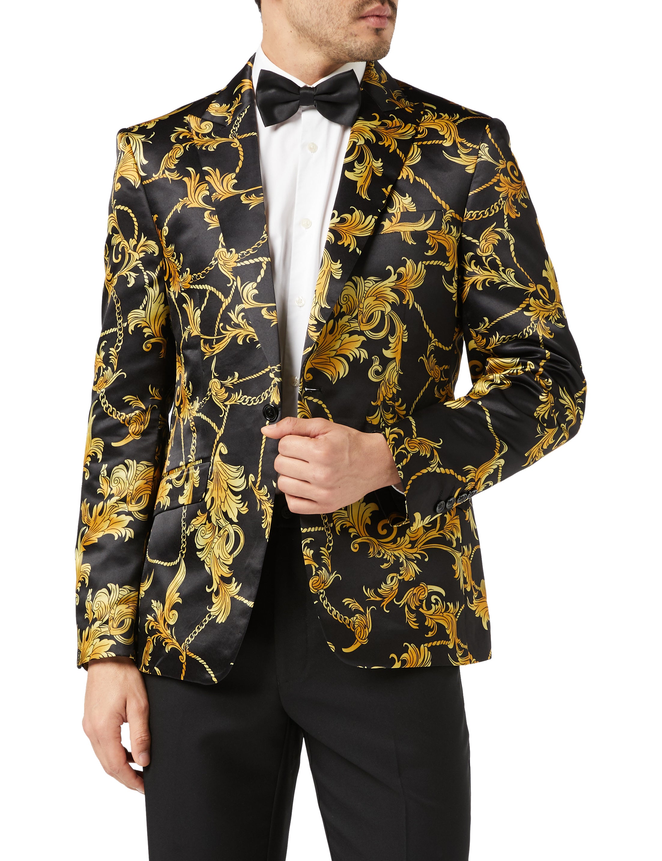 Gold Floral Brocade Print Blazer