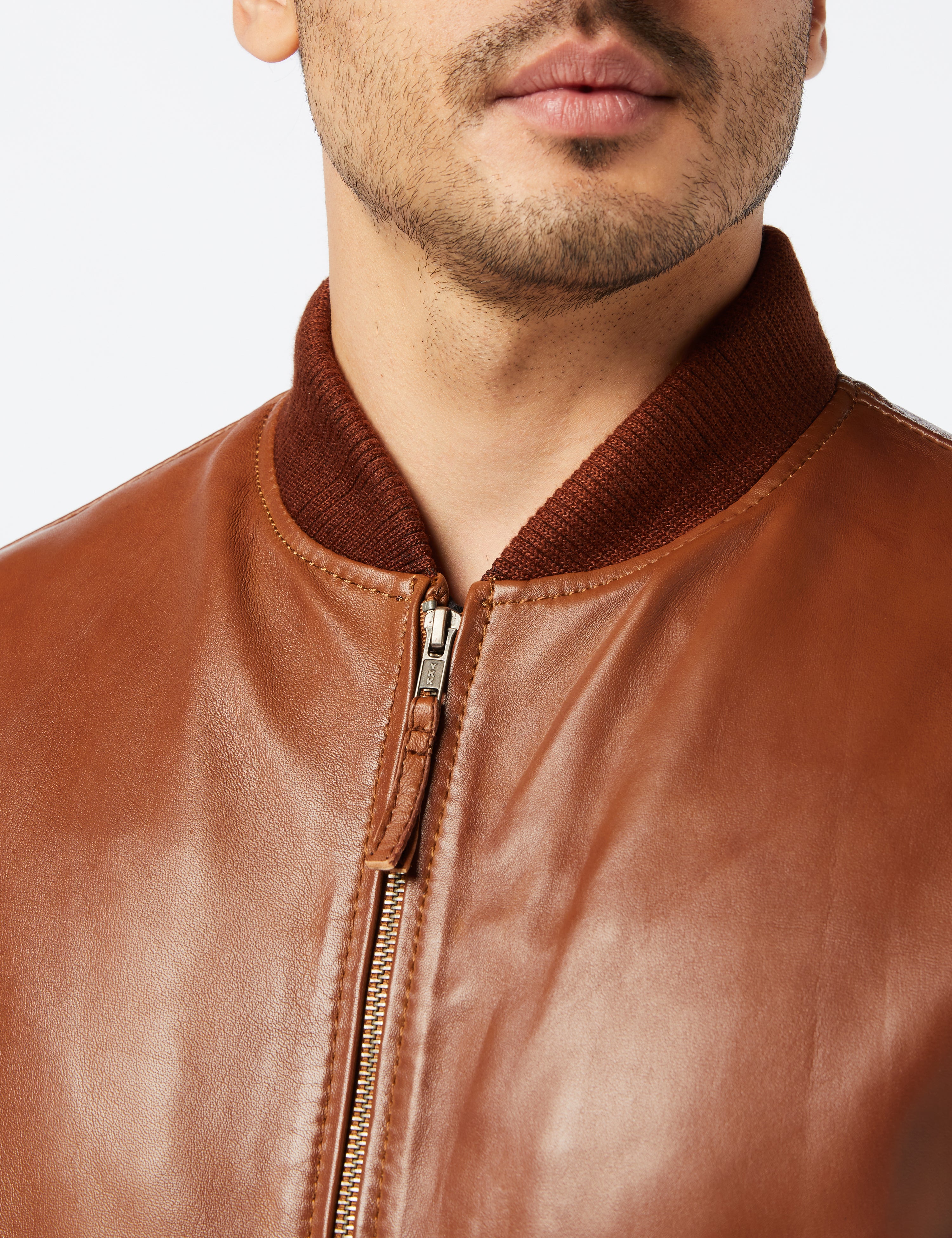 Mens Tan Soft Real Leather Smart Casual Vintage Bomber Biker Style Jacket