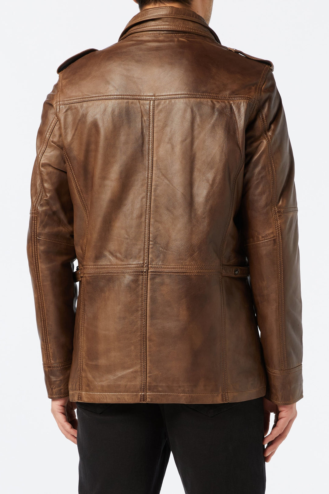 MILITARY STYLE BROWN LEATHER JACKET XPOSED