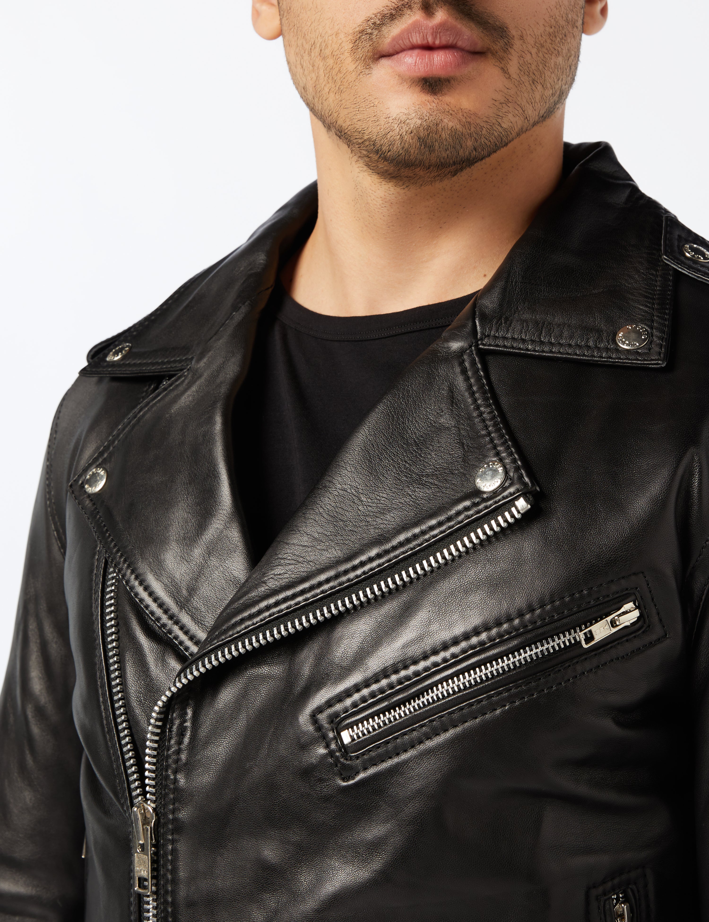 Men's Black Leather Biker