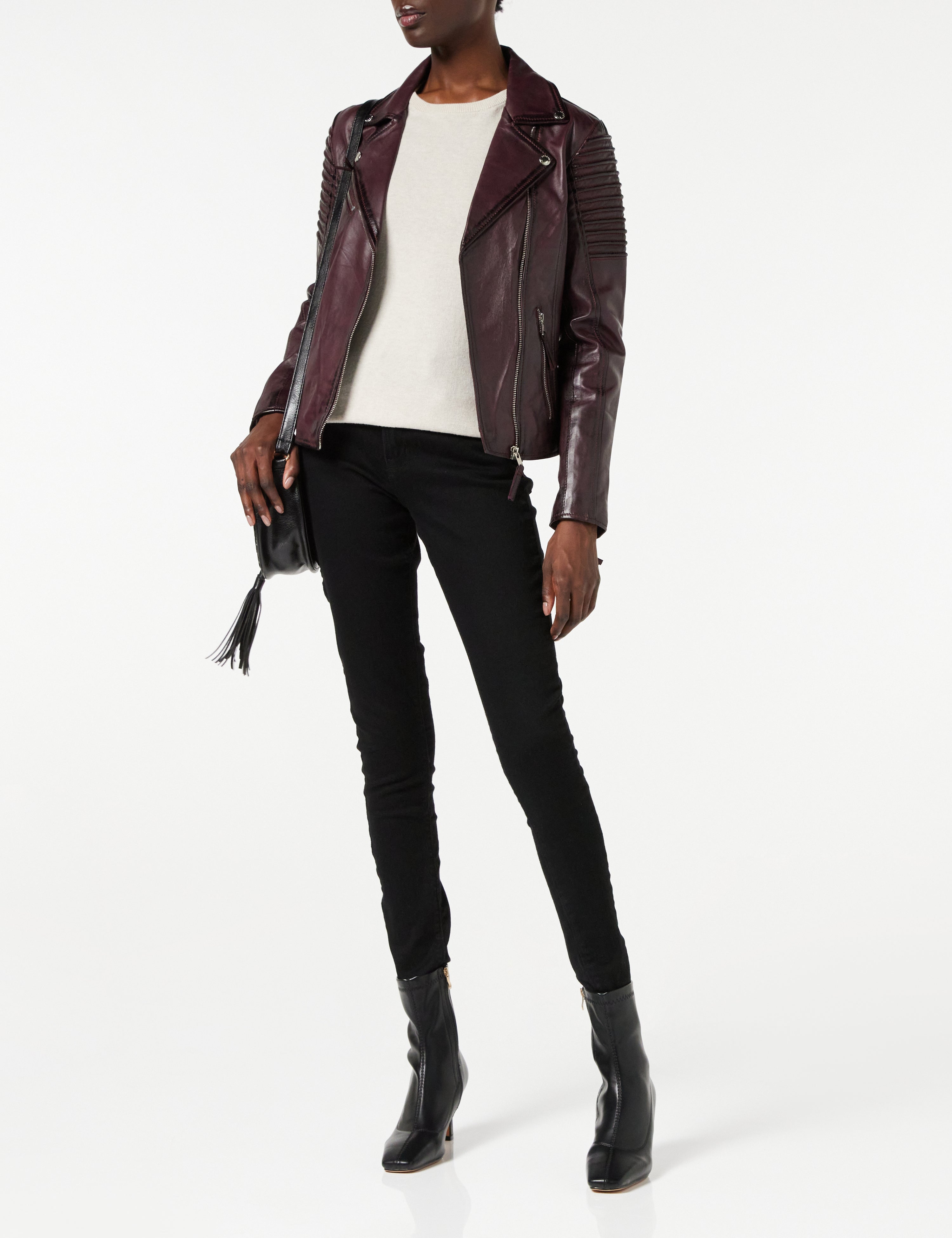 Ladies Retro Biker Jacket Burgundy