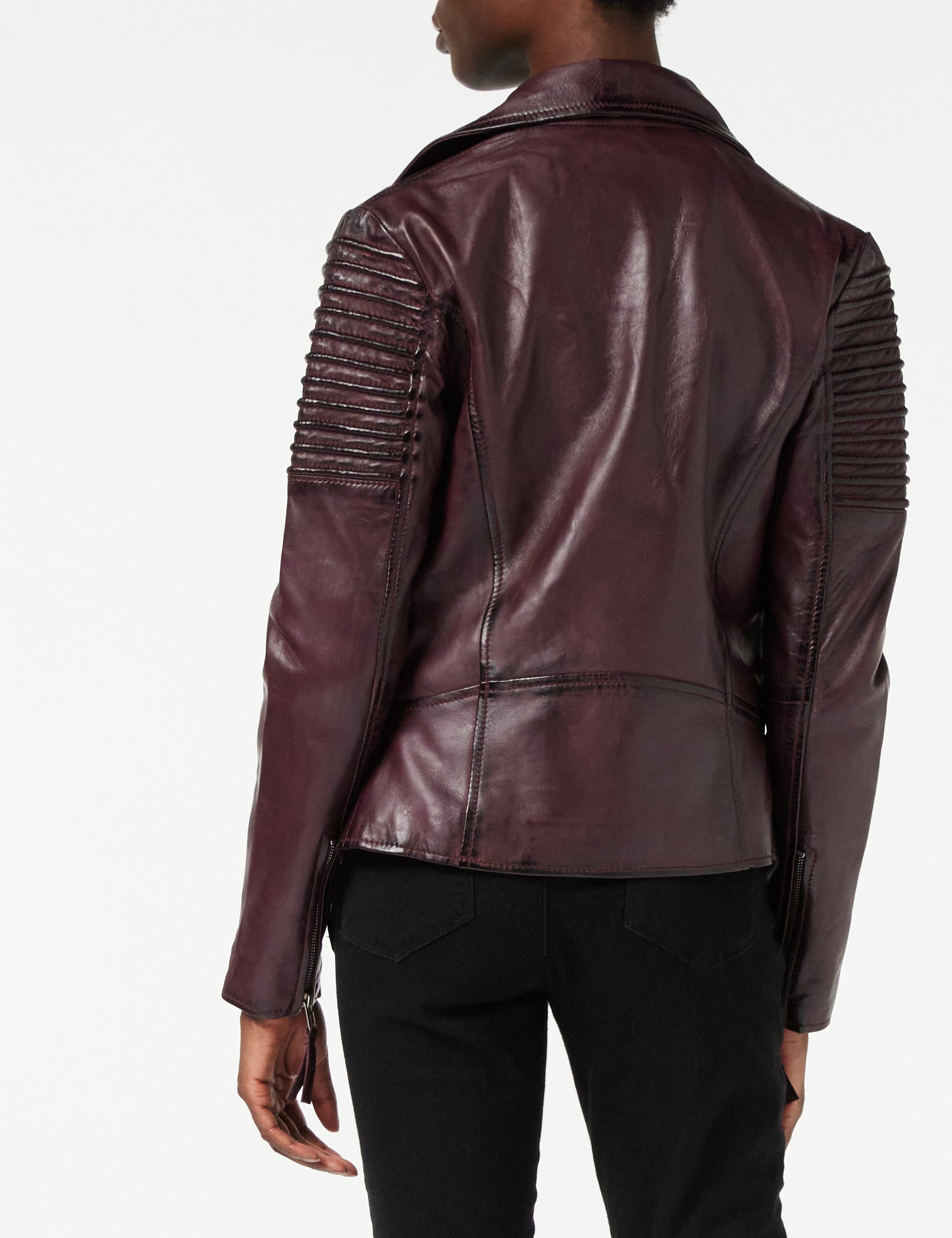 Ladies Retro Biker Jacket Burgundy