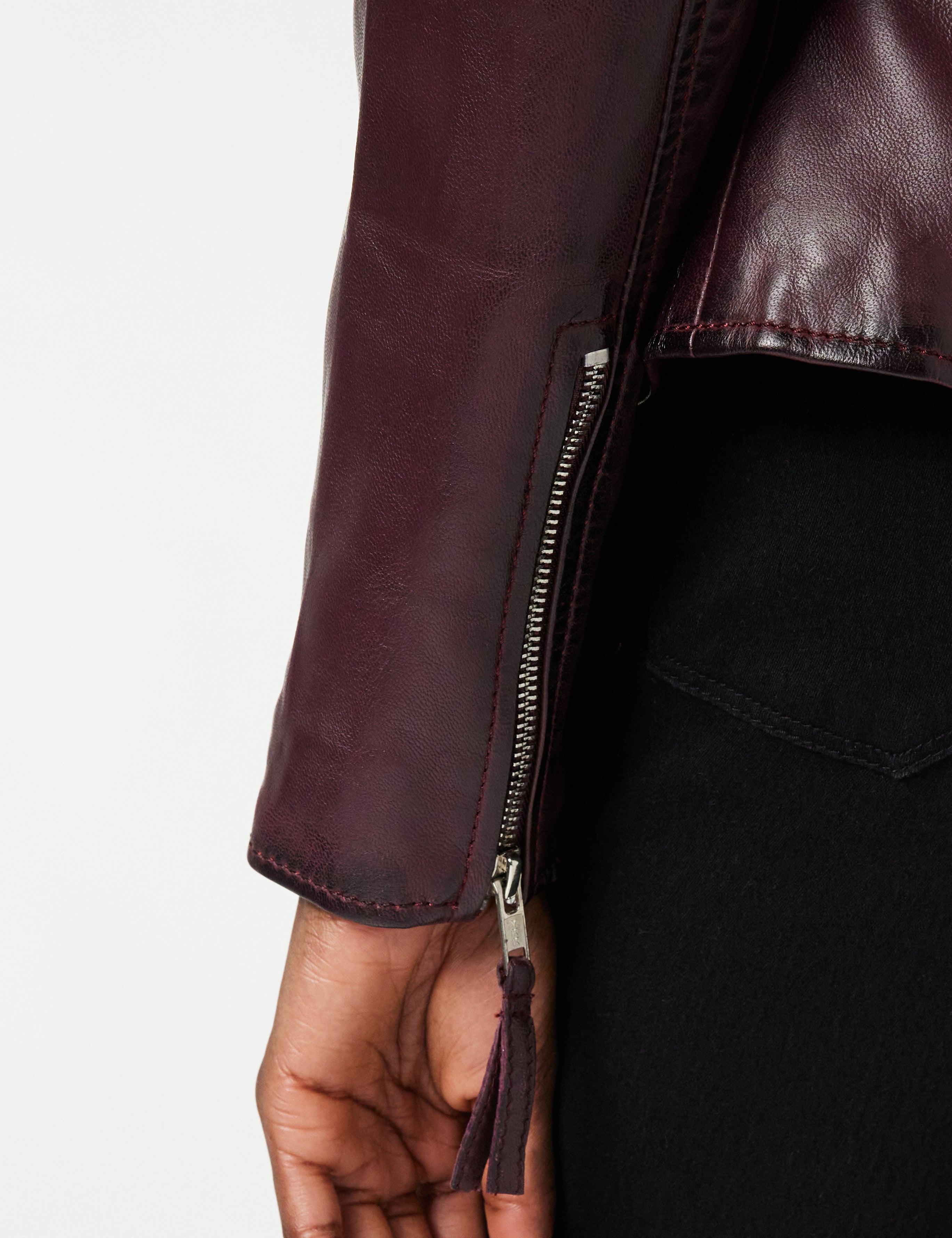 Ladies Retro Biker Jacket Burgundy