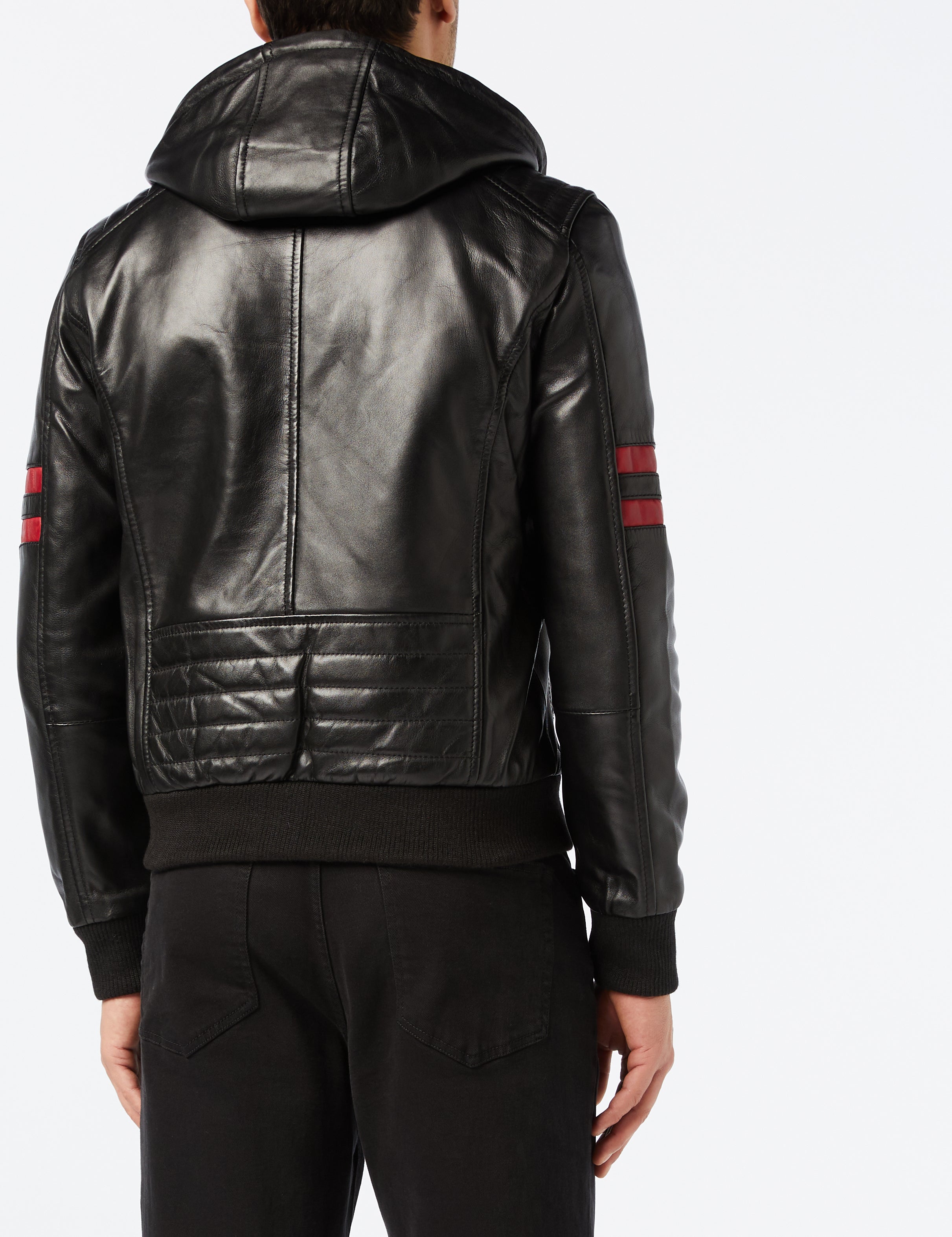 BOMBER LEATHER JACKET WITH HOOD