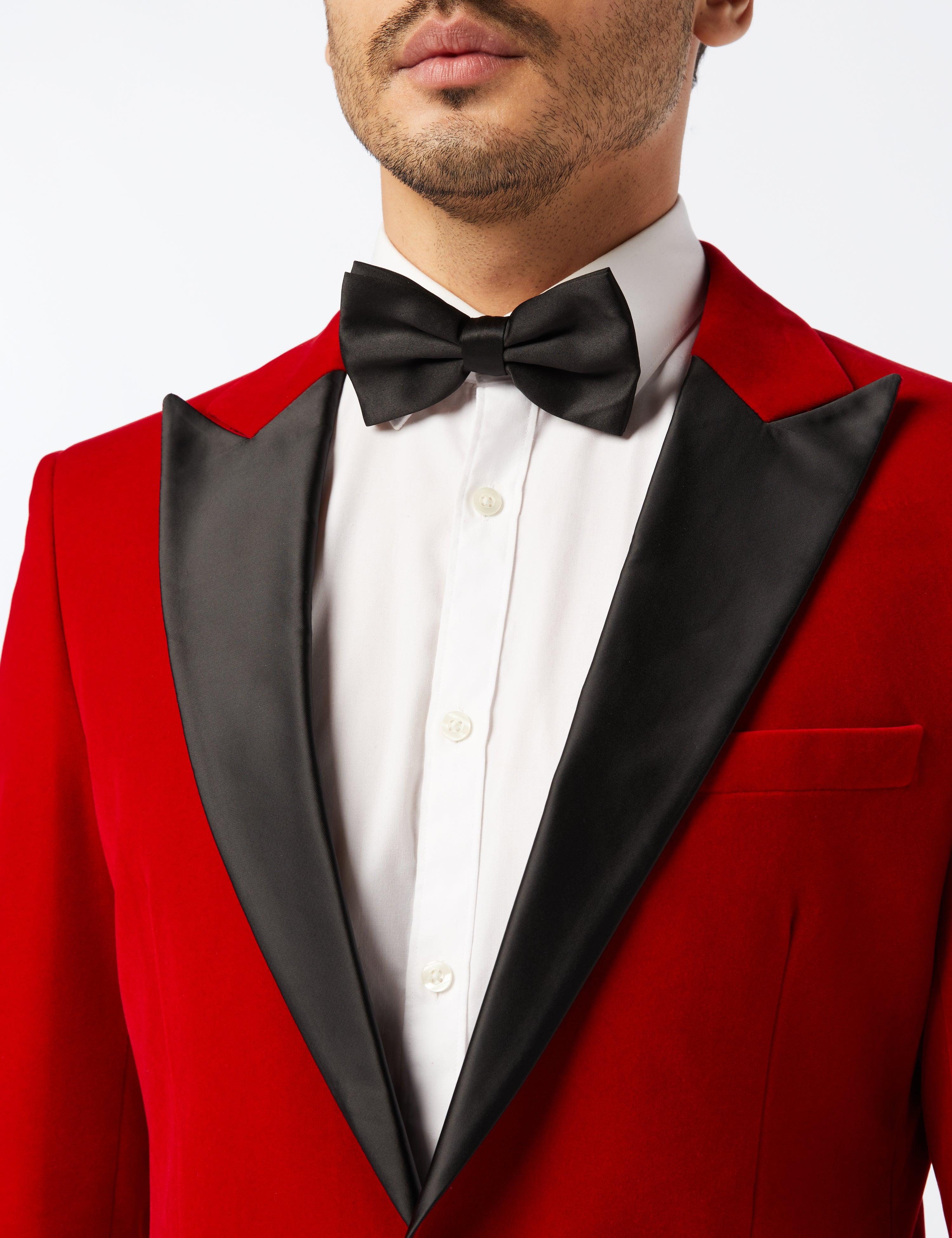 Red Soft Velvet Tuxedo Jacket