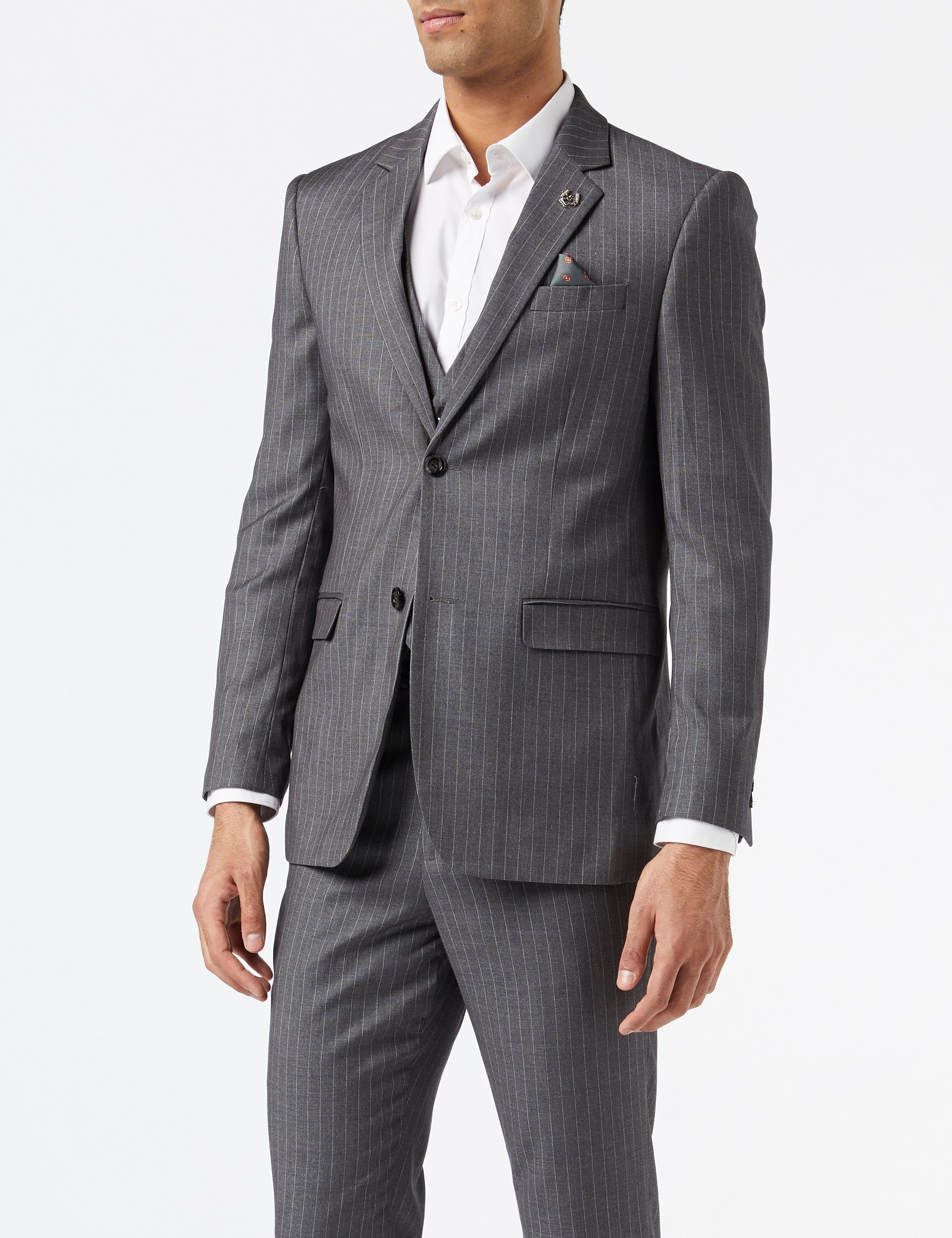 4 Piece Pin Stripe Grey Suit