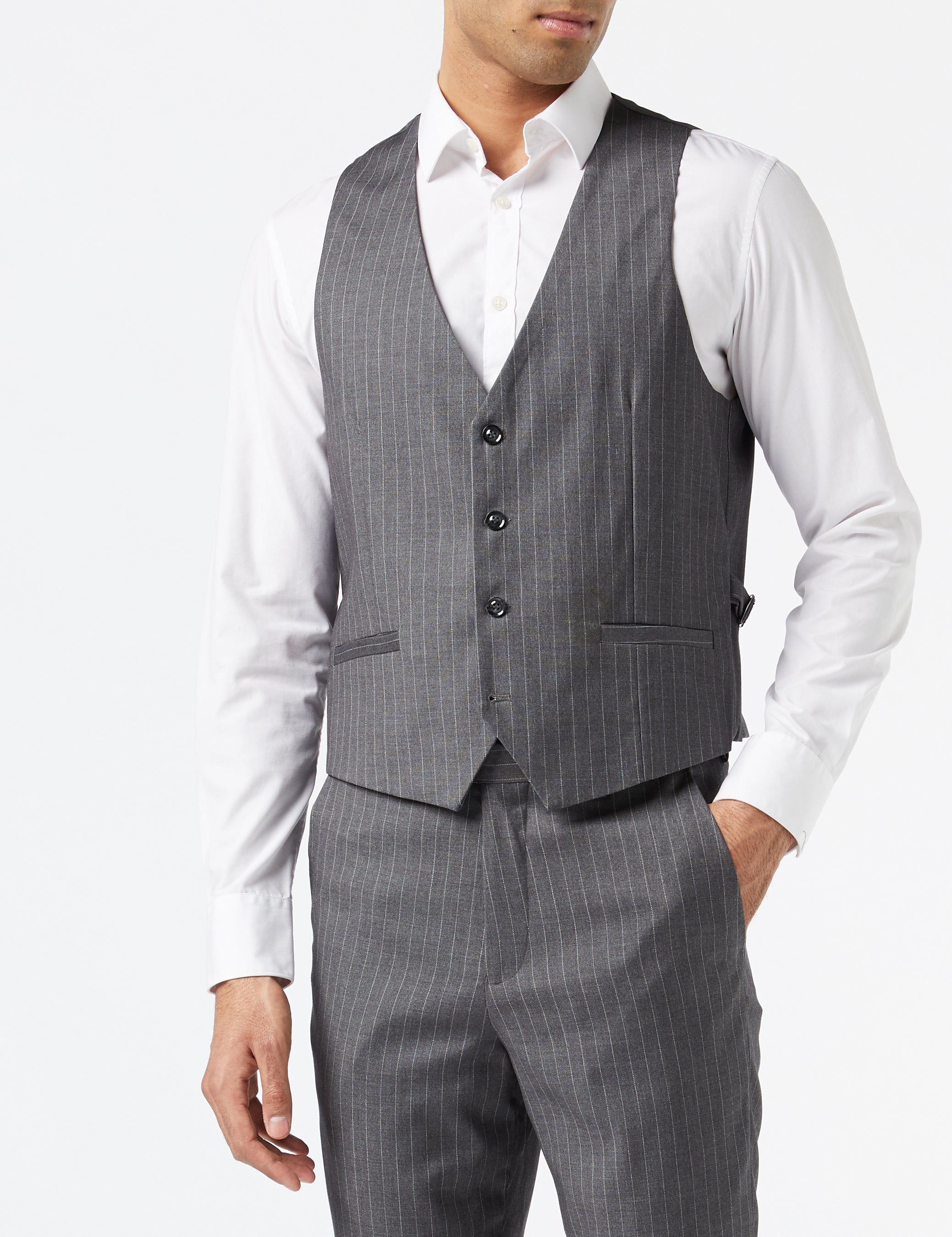 7 Piece Pin Stripe Grey Suit