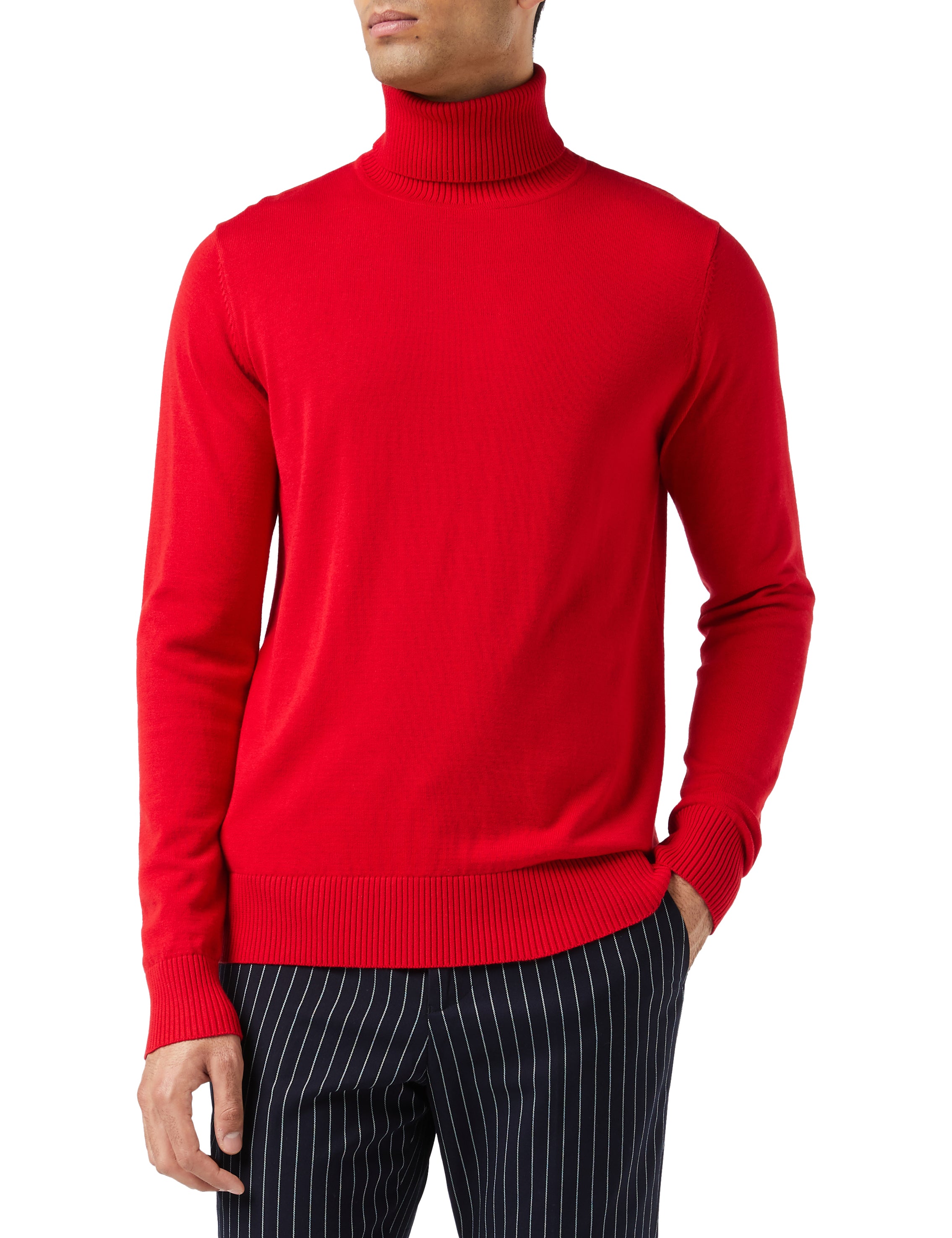 Mens Roll Neck Red Jumper Soft Cotton Fine Knitted