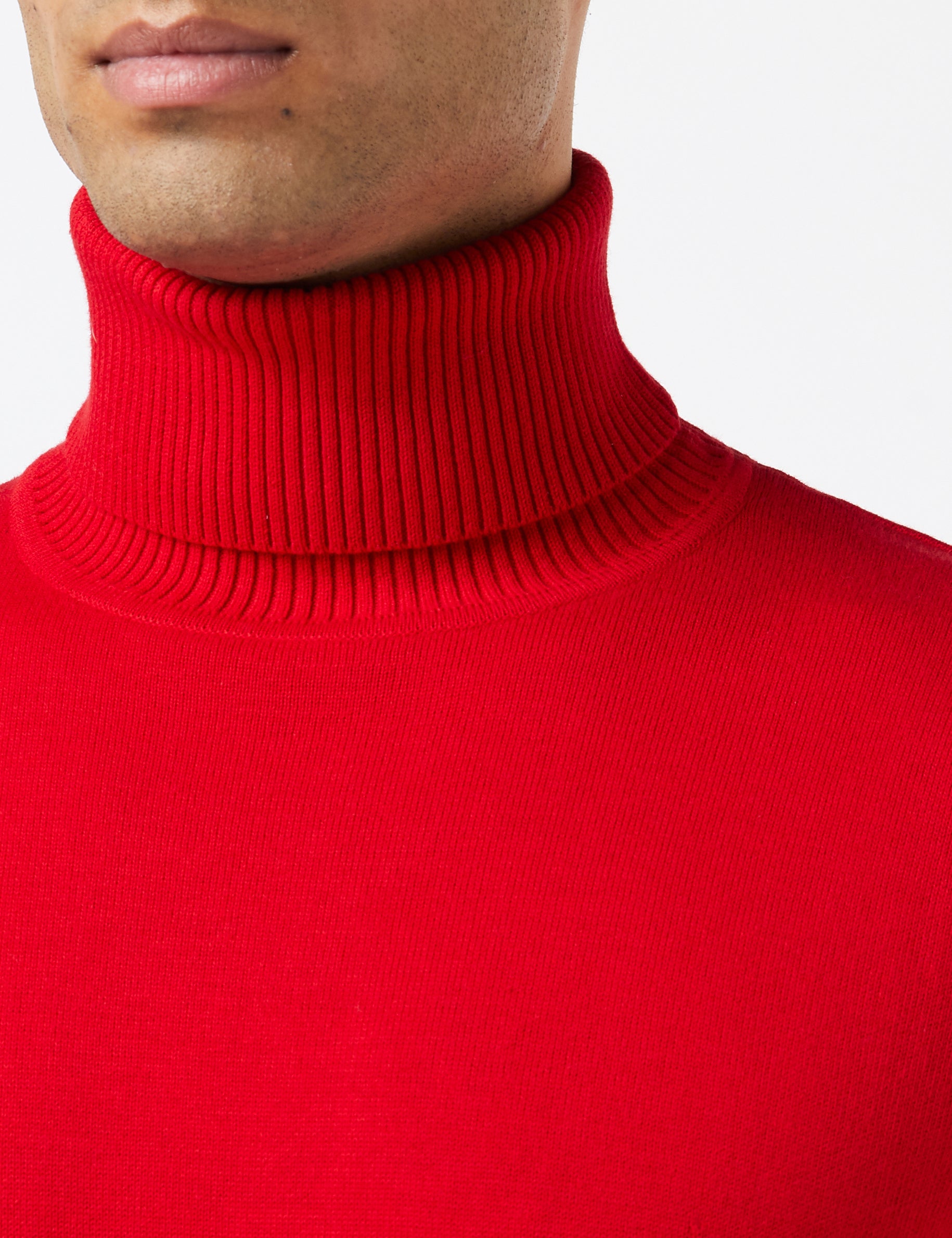 Mens Roll Neck Red Jumper Soft Cotton Fine Knitted