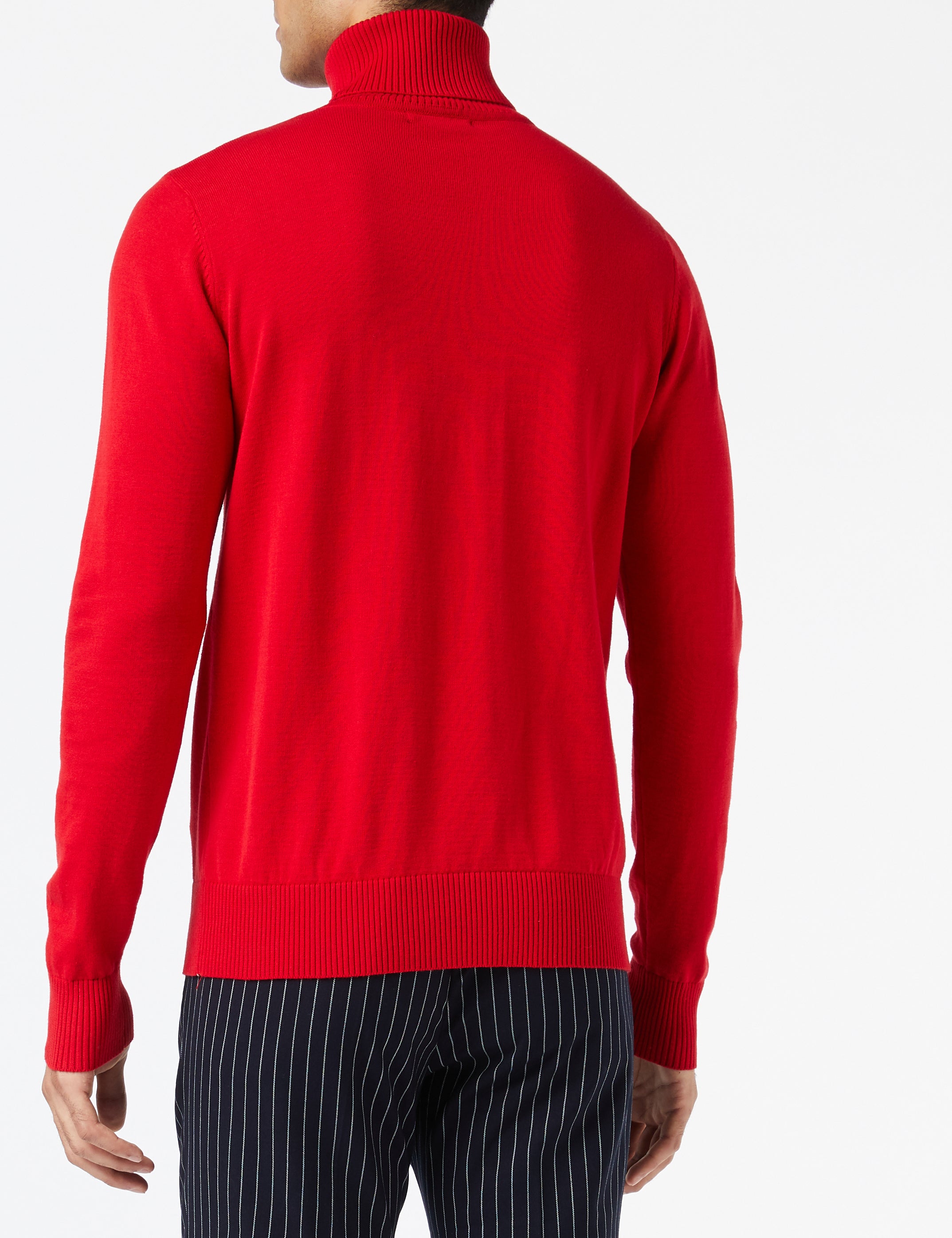 Mens Roll Neck Red Jumper Soft Cotton Fine Knitted