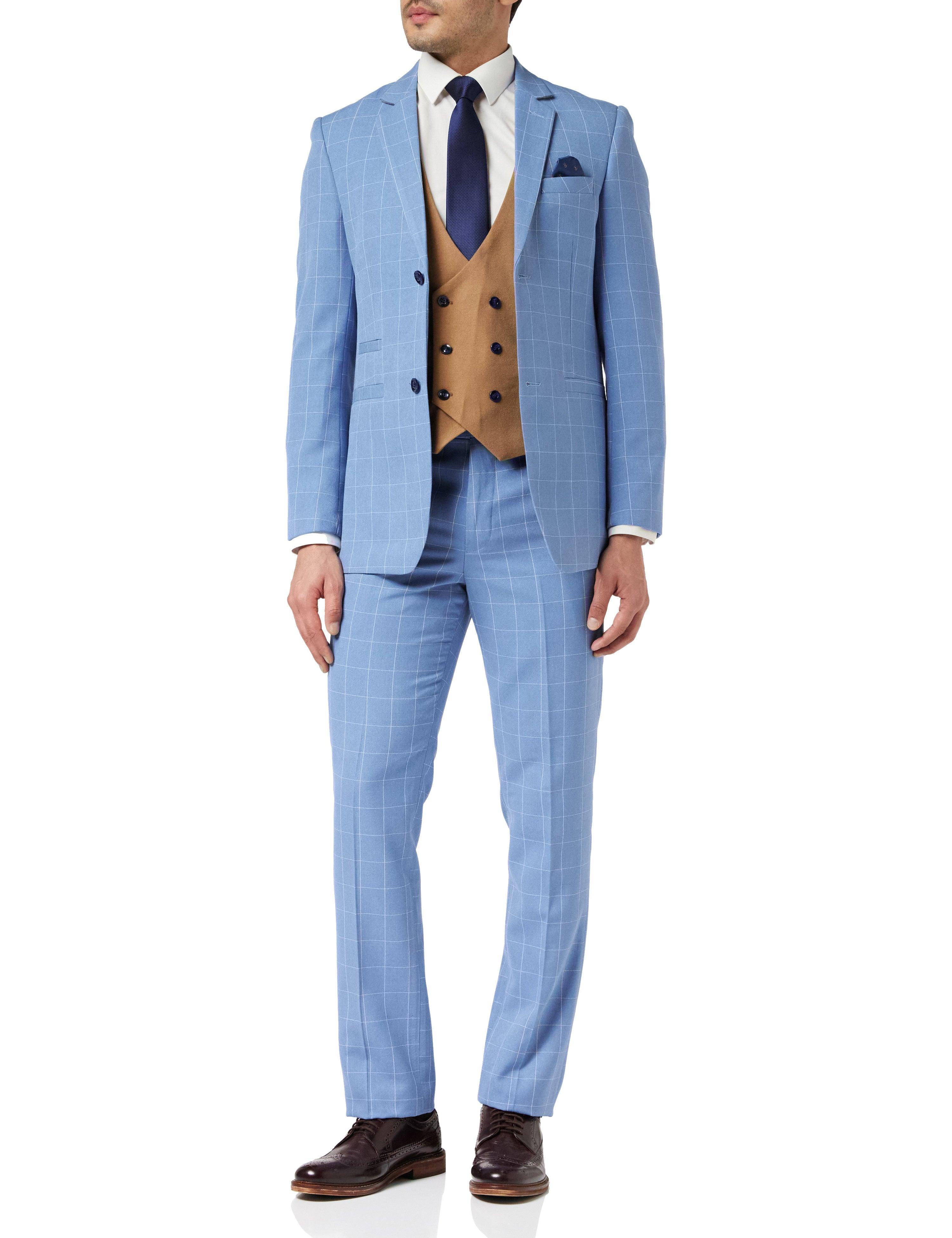 Light Blue Windowpane Check Suit