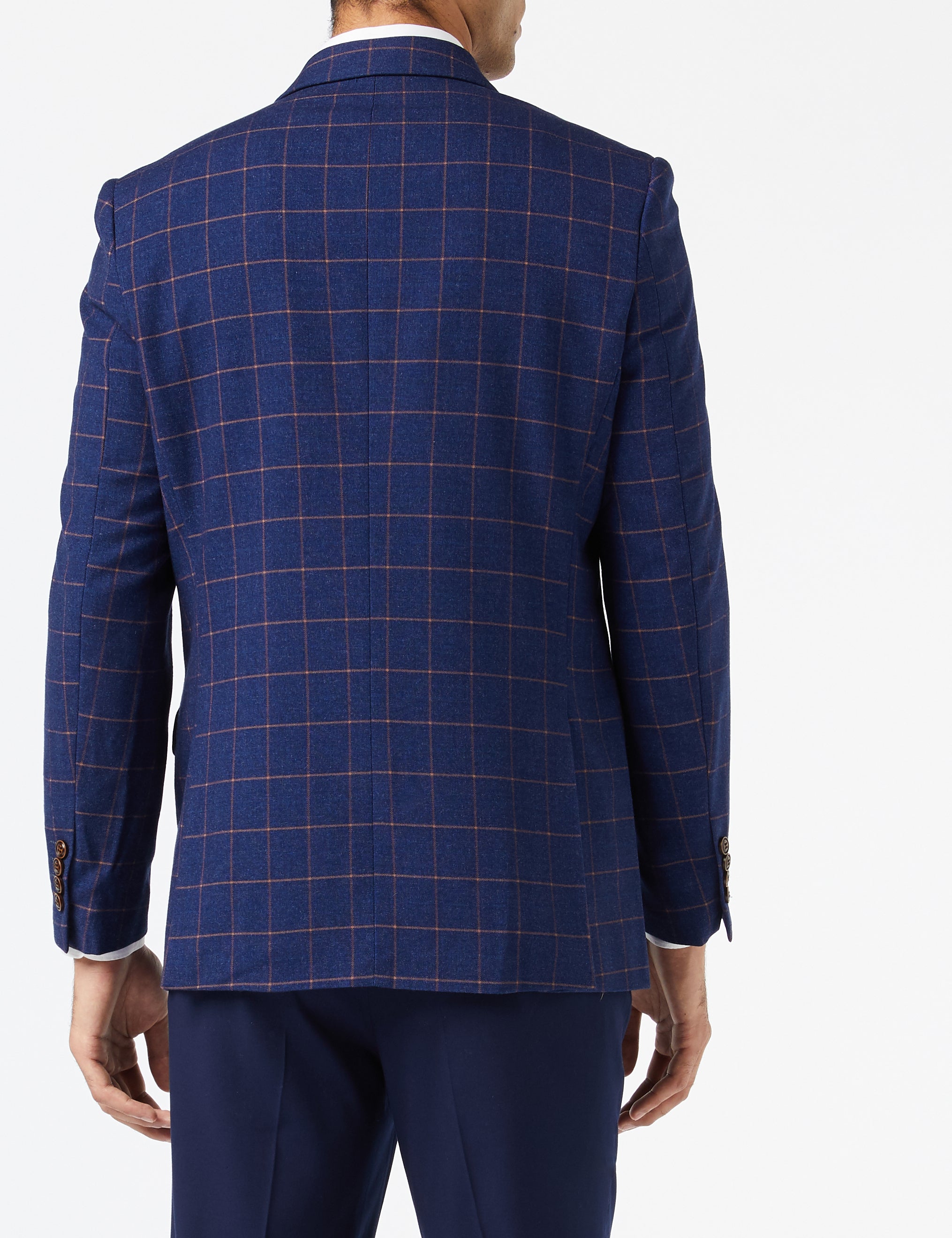 Mens Double Breasted Blazer Orange On Blue Window Check Tailored Fit Suit Jacket