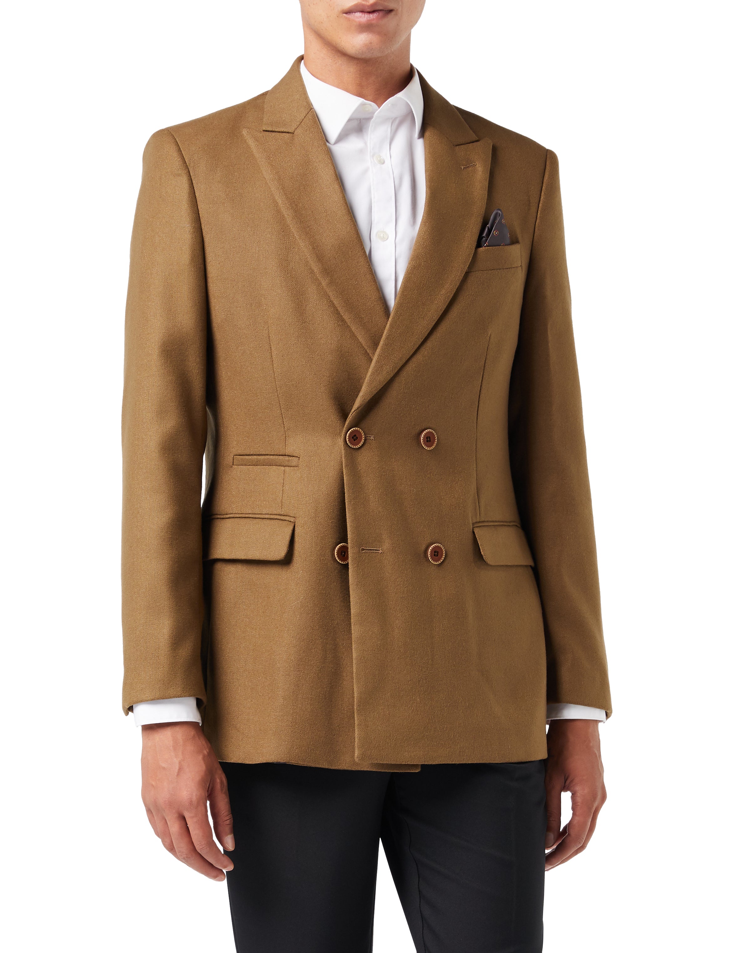 MARCO-DOUBLE BREASTED TWEED TAN JACKET