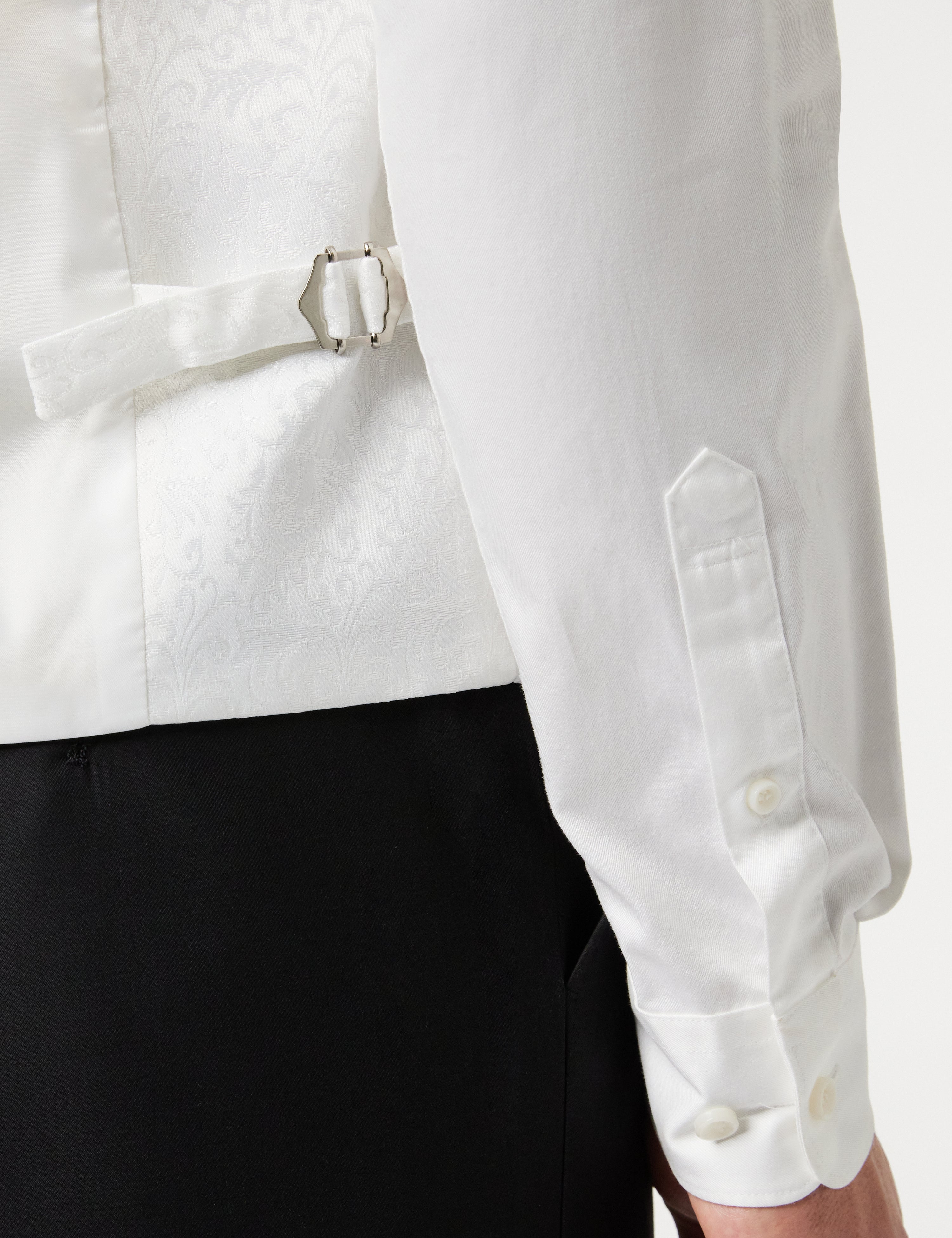 BRIAN - Floral Jacquard Print White Tuxedo Jacket With Waistcoat