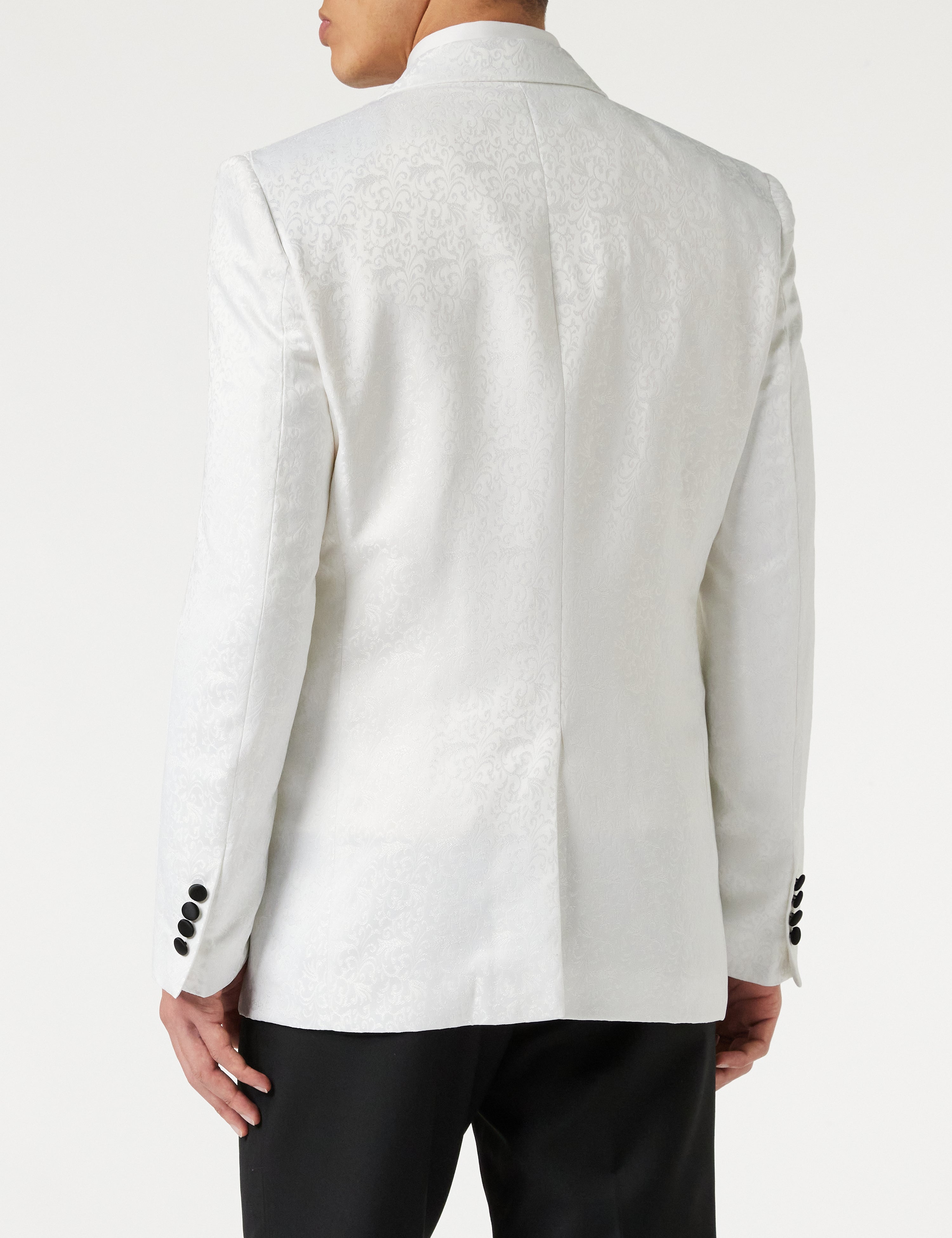 BRIAN - Veste de smoking blanche à imprimé jacquard fleuri avec gilet