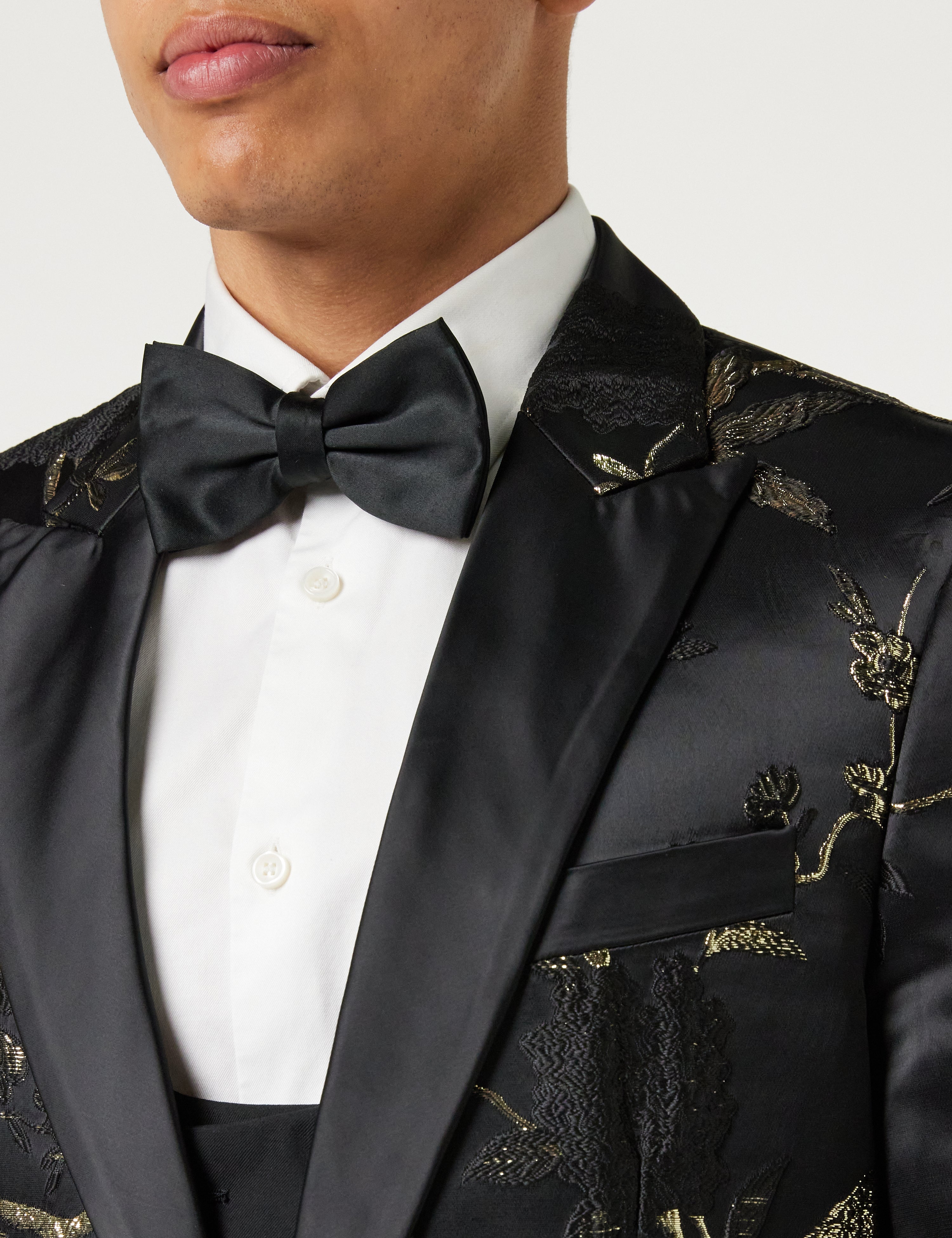 Smoking-Blazer mit Blumenmuster in Schwarzgold