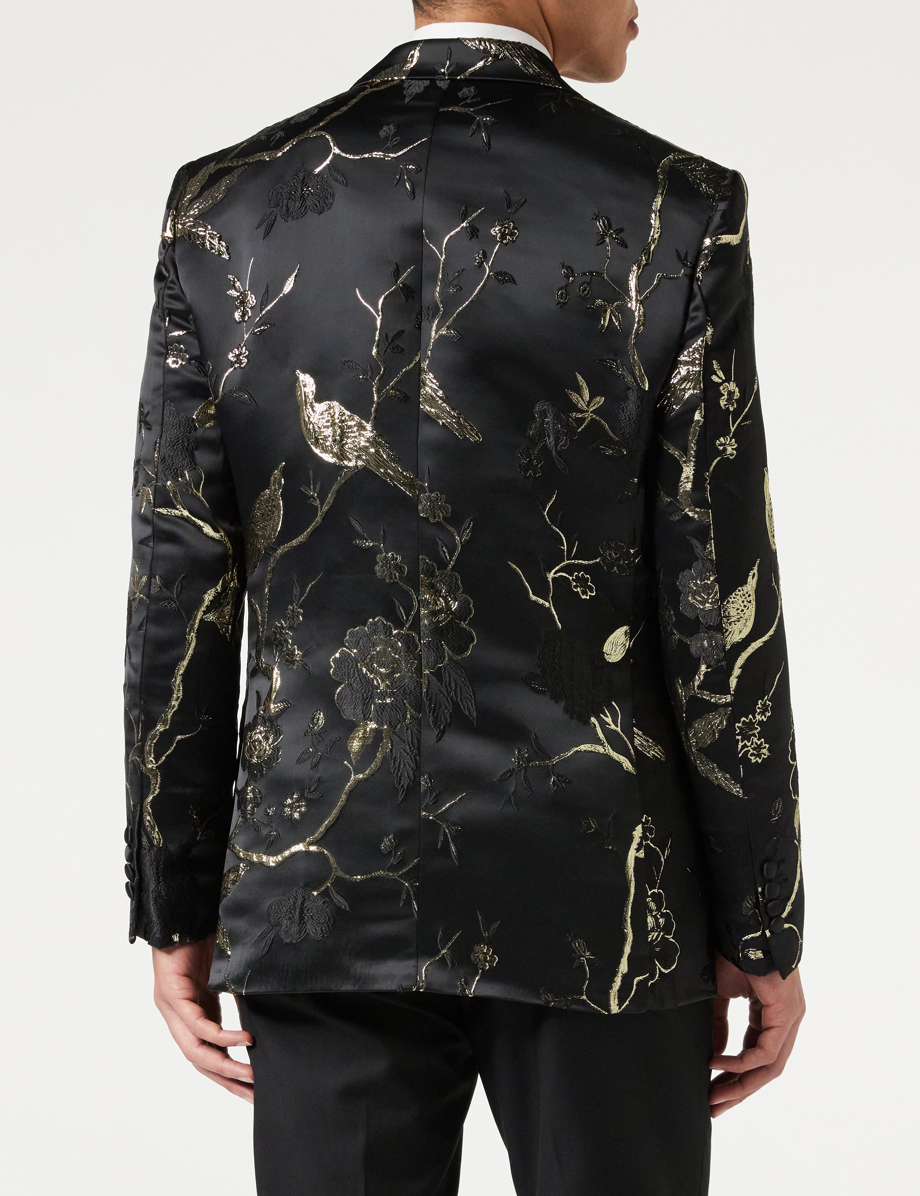 Smoking-Blazer mit Blumenmuster in Schwarzgold