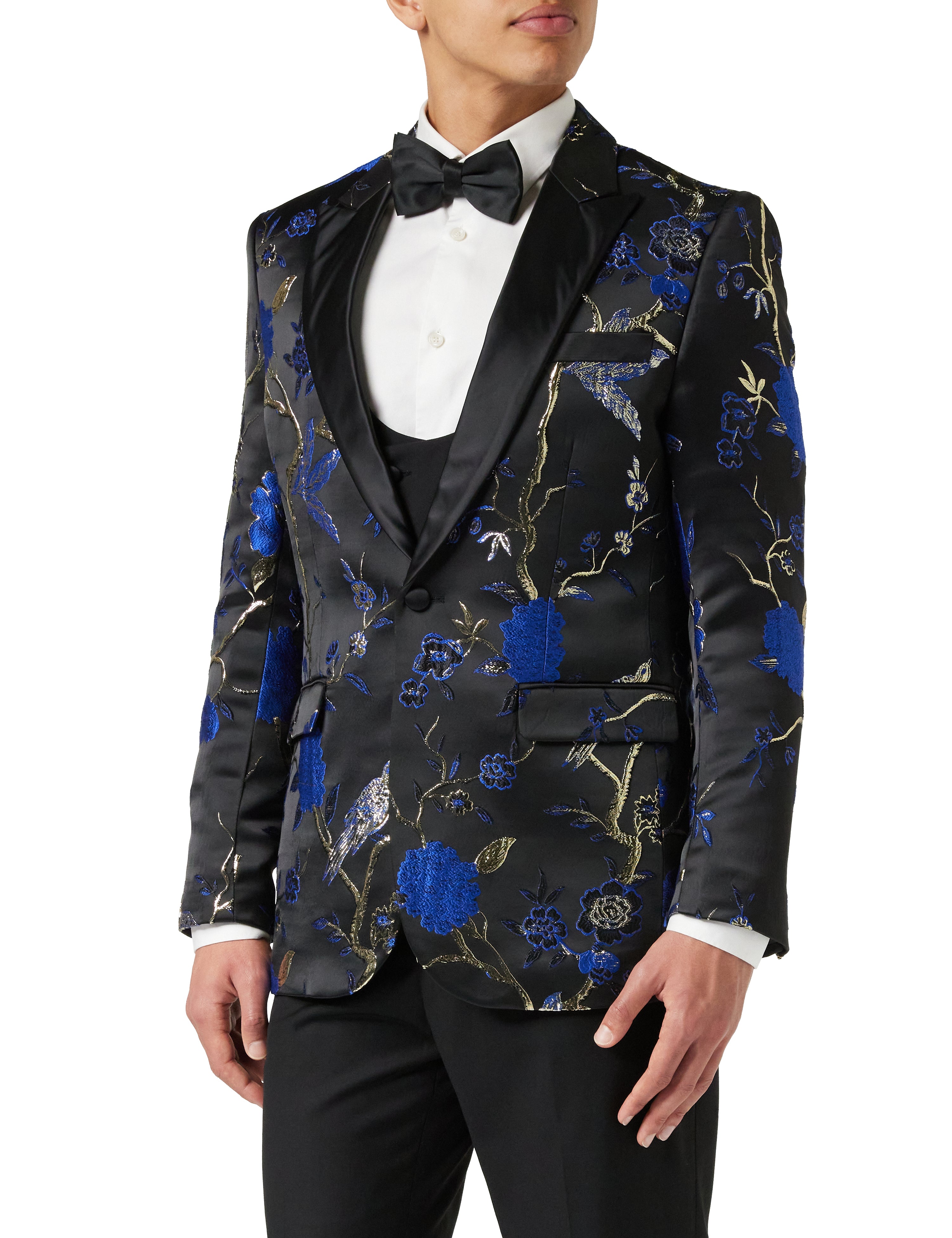 TUXEDO BLACK BLUE FLORAL BLAZER