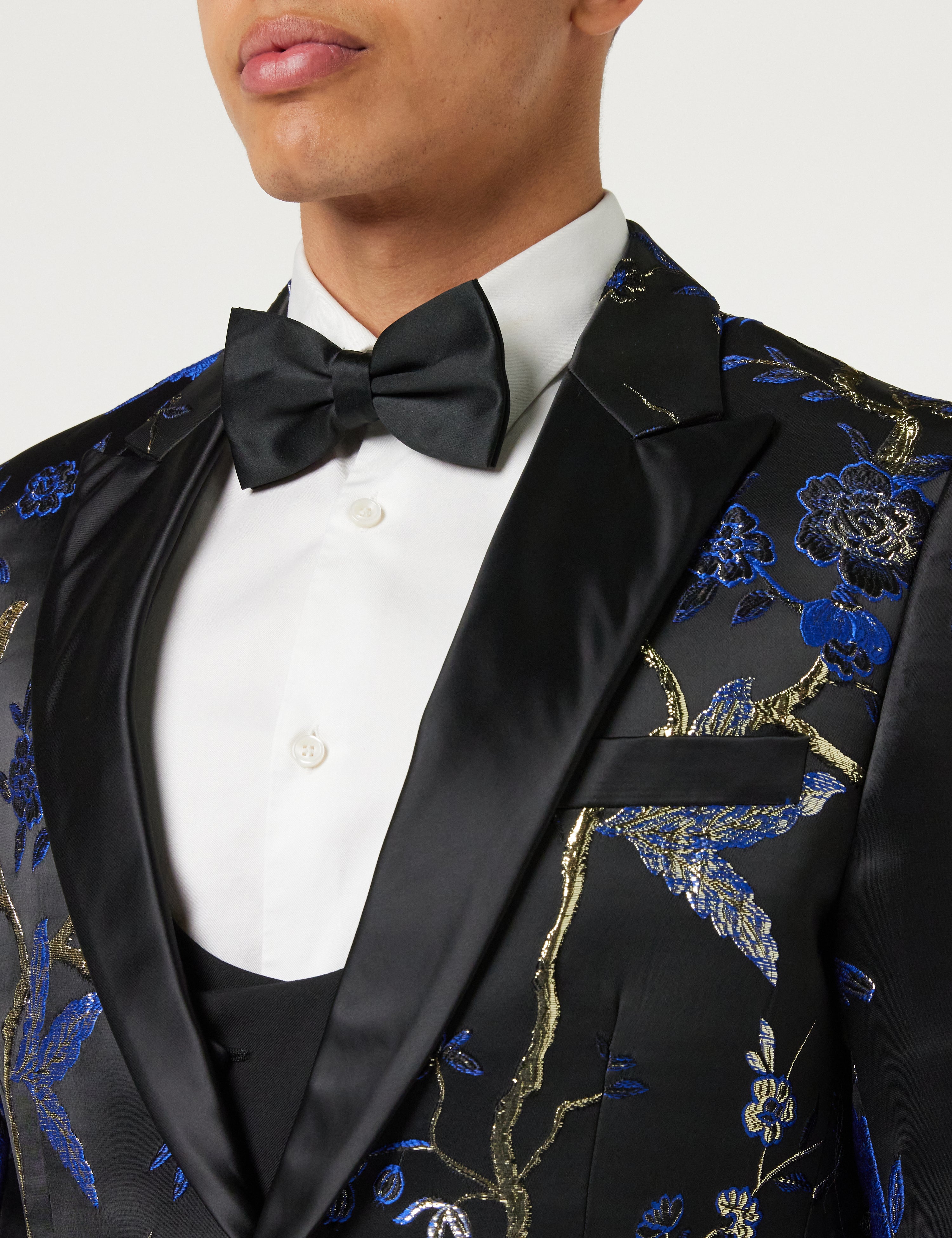 TUXEDO BLACK BLUE FLORAL BLAZER