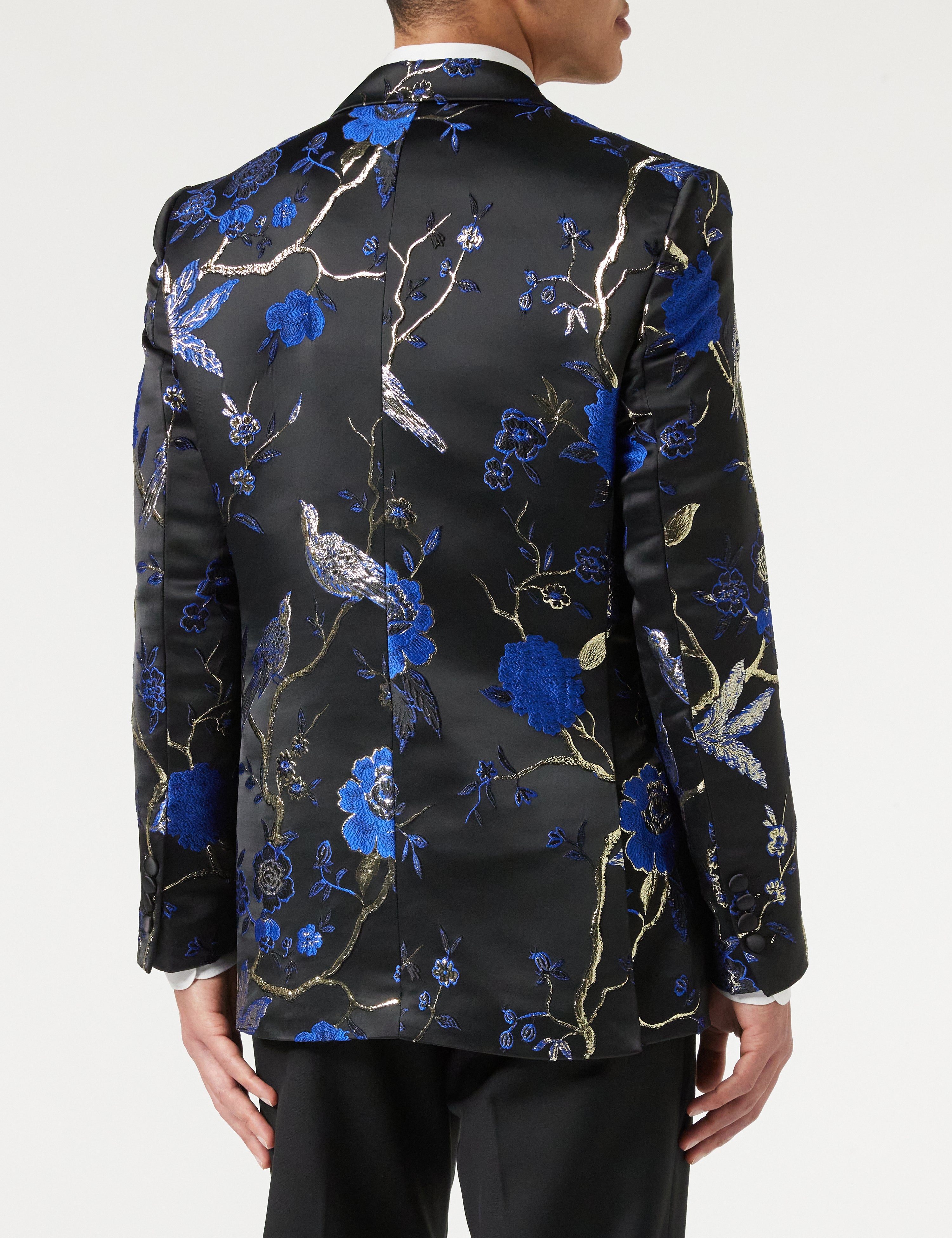 TUXEDO BLACK BLUE FLORAL BLAZER