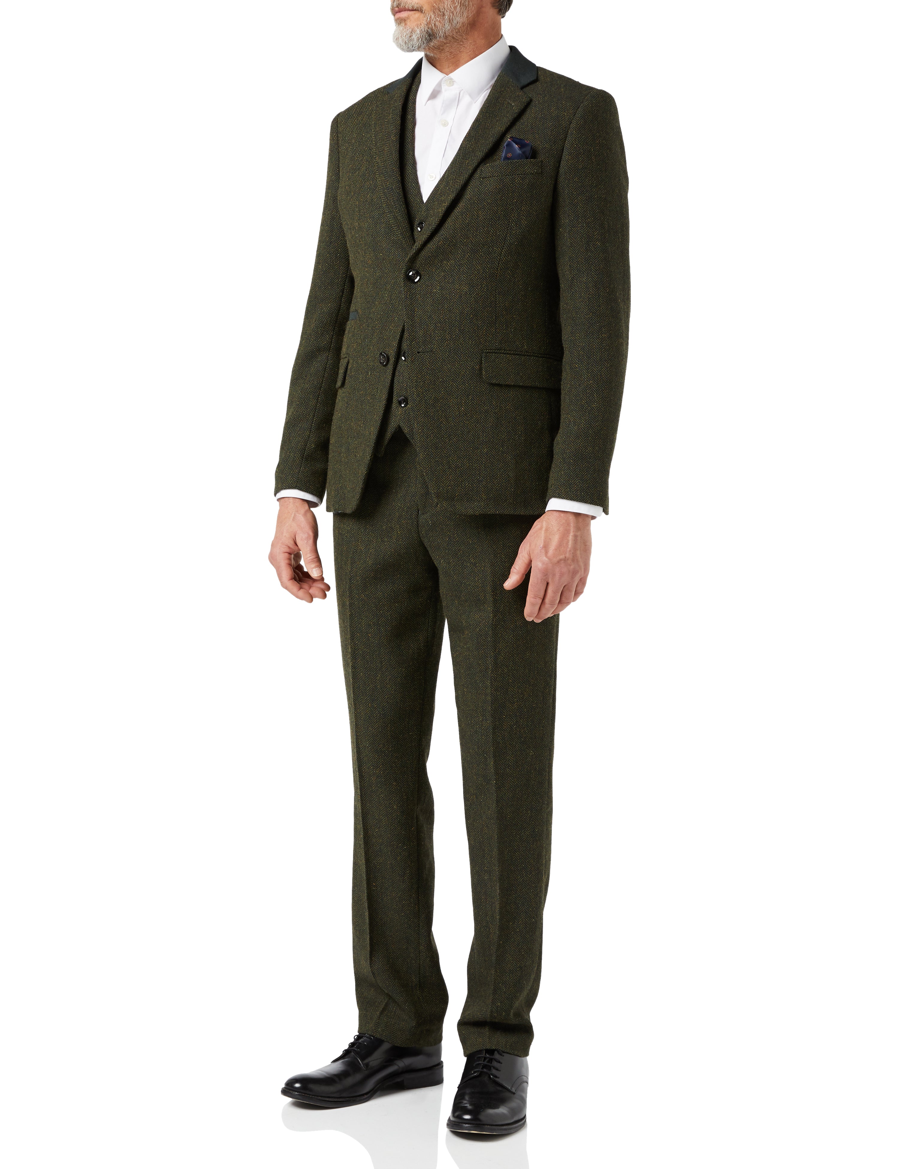 Herringbone Tweed Suit In Olive