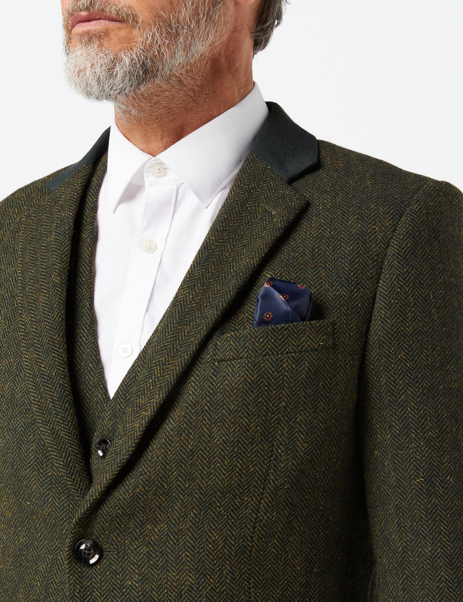 Herringbone Tweed Suit In Olive