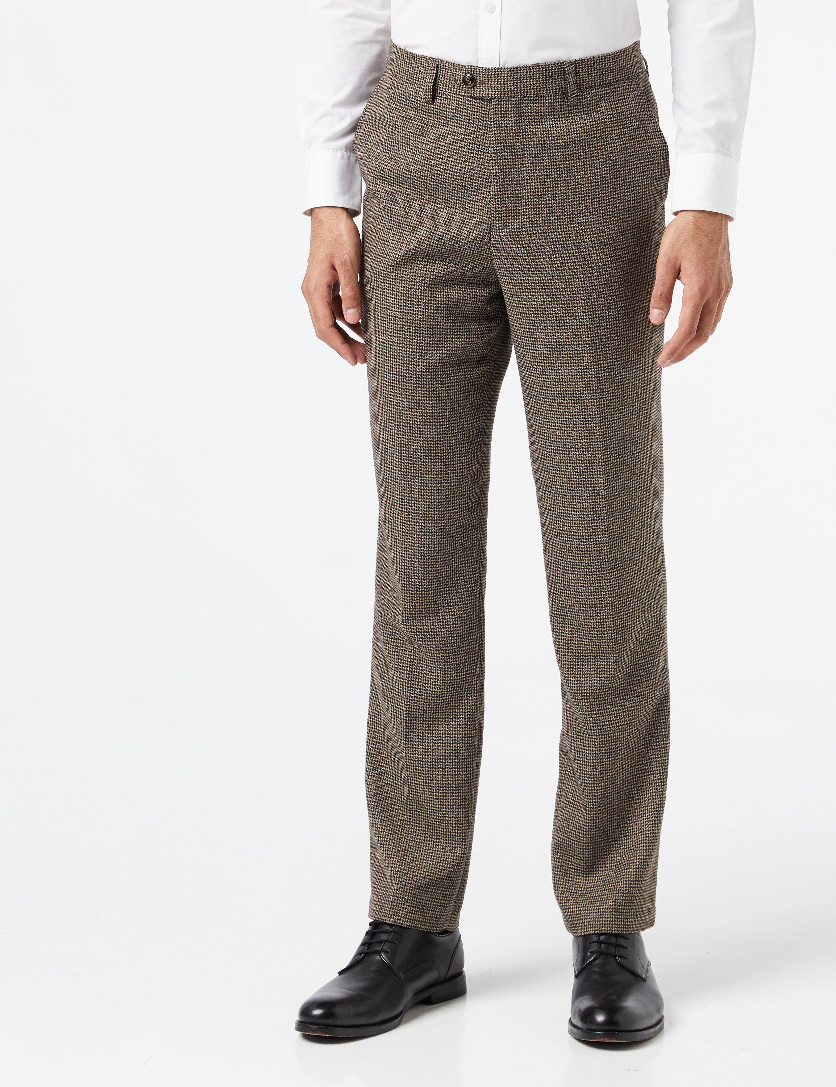Edgar -  Mens Brown Check Tweed Vintage Tailored Fit Suit Pants