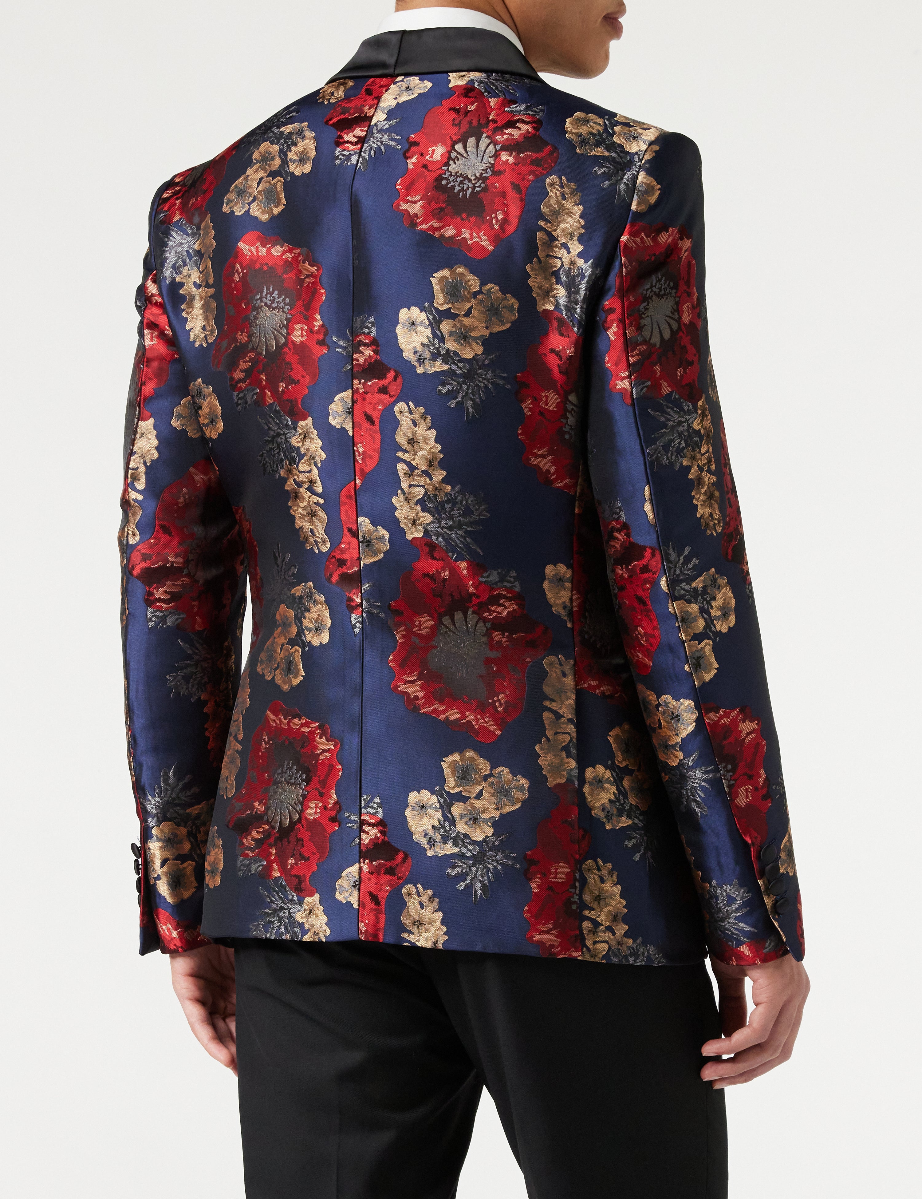 Veste de smoking rouge marine à fleurs floquées
