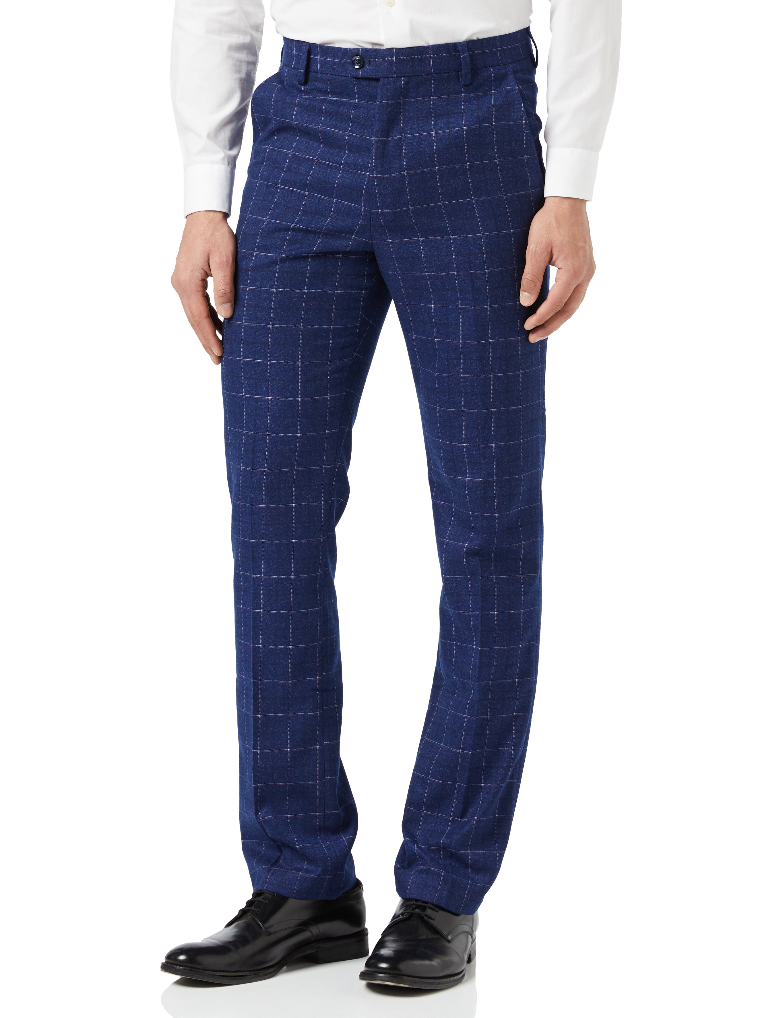 Mens Navy Blue Tweed Windowpane Check Trousers