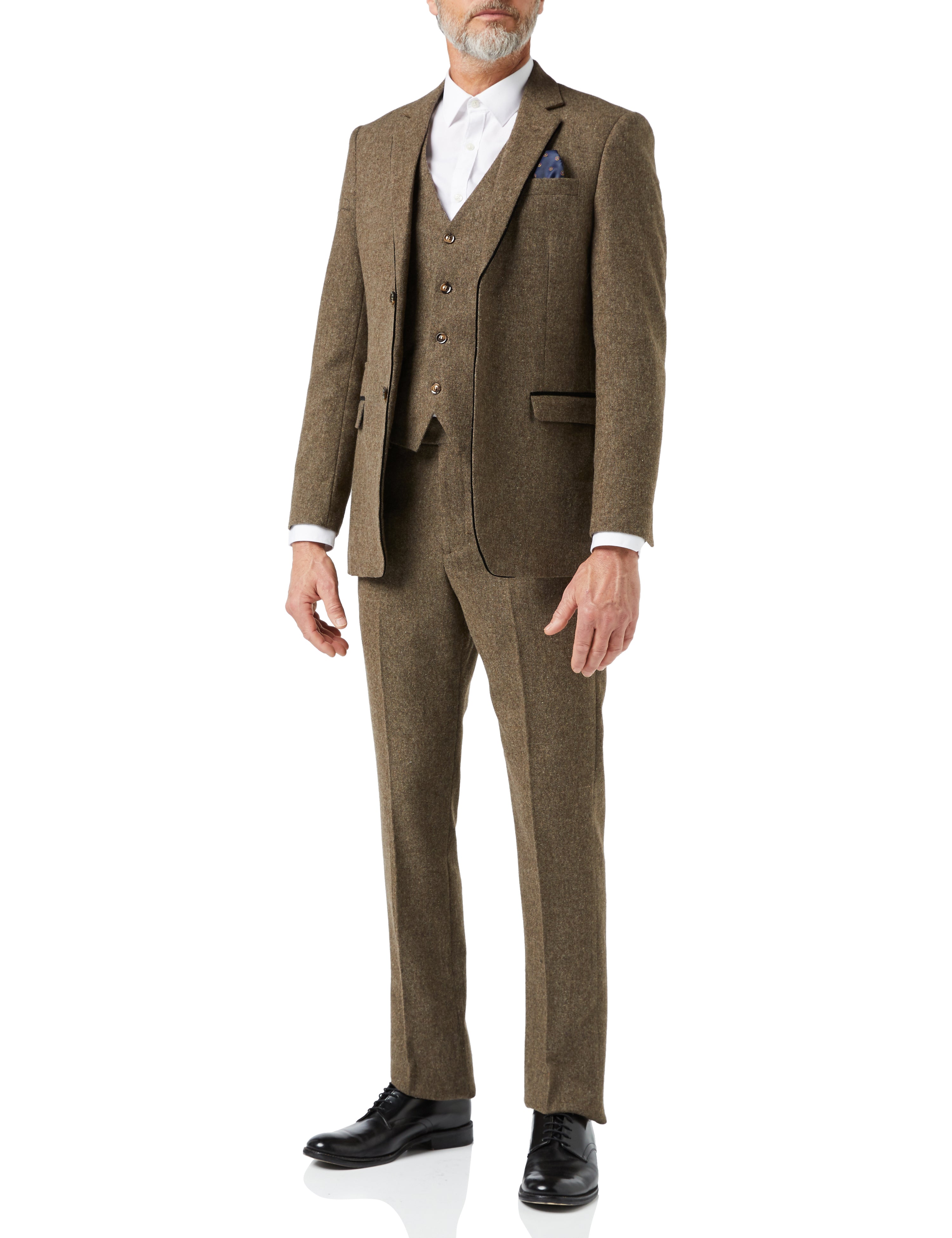 Mens Vintage Tan Tweed Herringbone 3 Piece Suit Retro Peaky Blinders Slim Fit