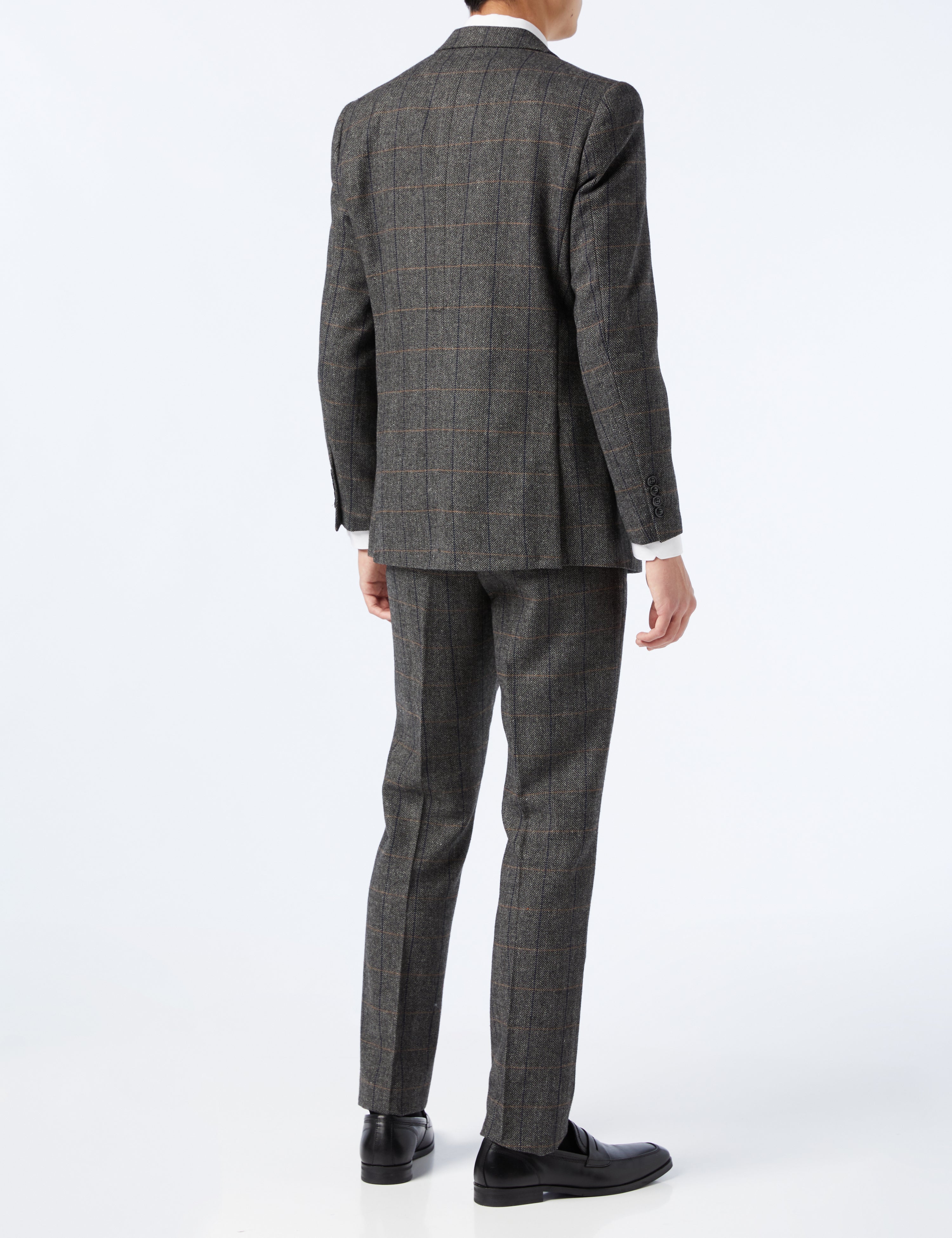 Mens 3 Piece Grey Tweed Suit Herringbone Check Vintage Peaky Blinders Slim Fit